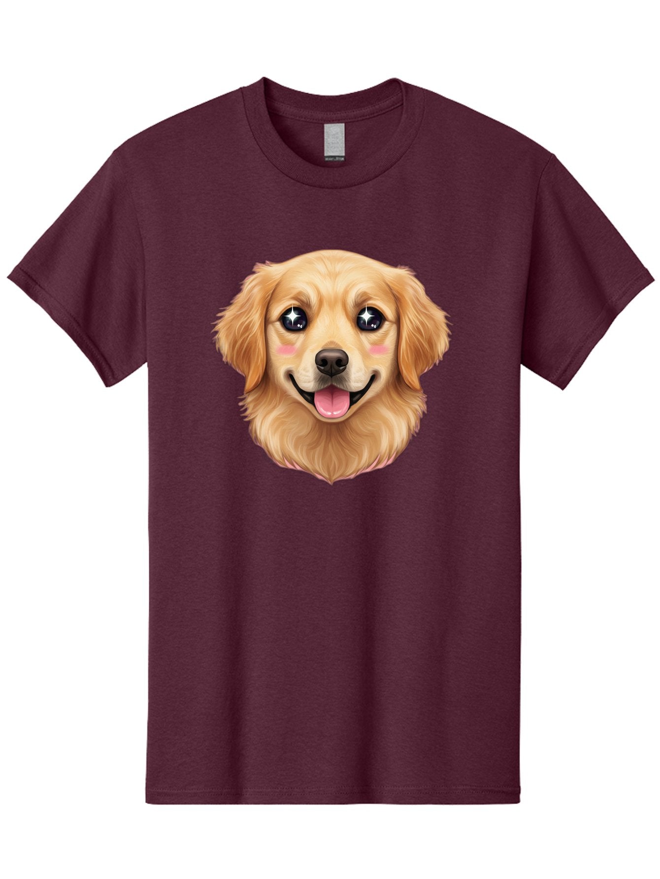 Golden-Dog-Head Men'S Graphic Tee, 100% Cotton, Comfortable Casual Summer Wear, Machine Washable, Cartoon Dog Face, Golden Retriever, Cute Dog, Dog Eyes, Sparkle Eyes, Happy Dog, Dog Smile, Playful Dog, Dog Illustration, Kawaii Dog, Bab964 11