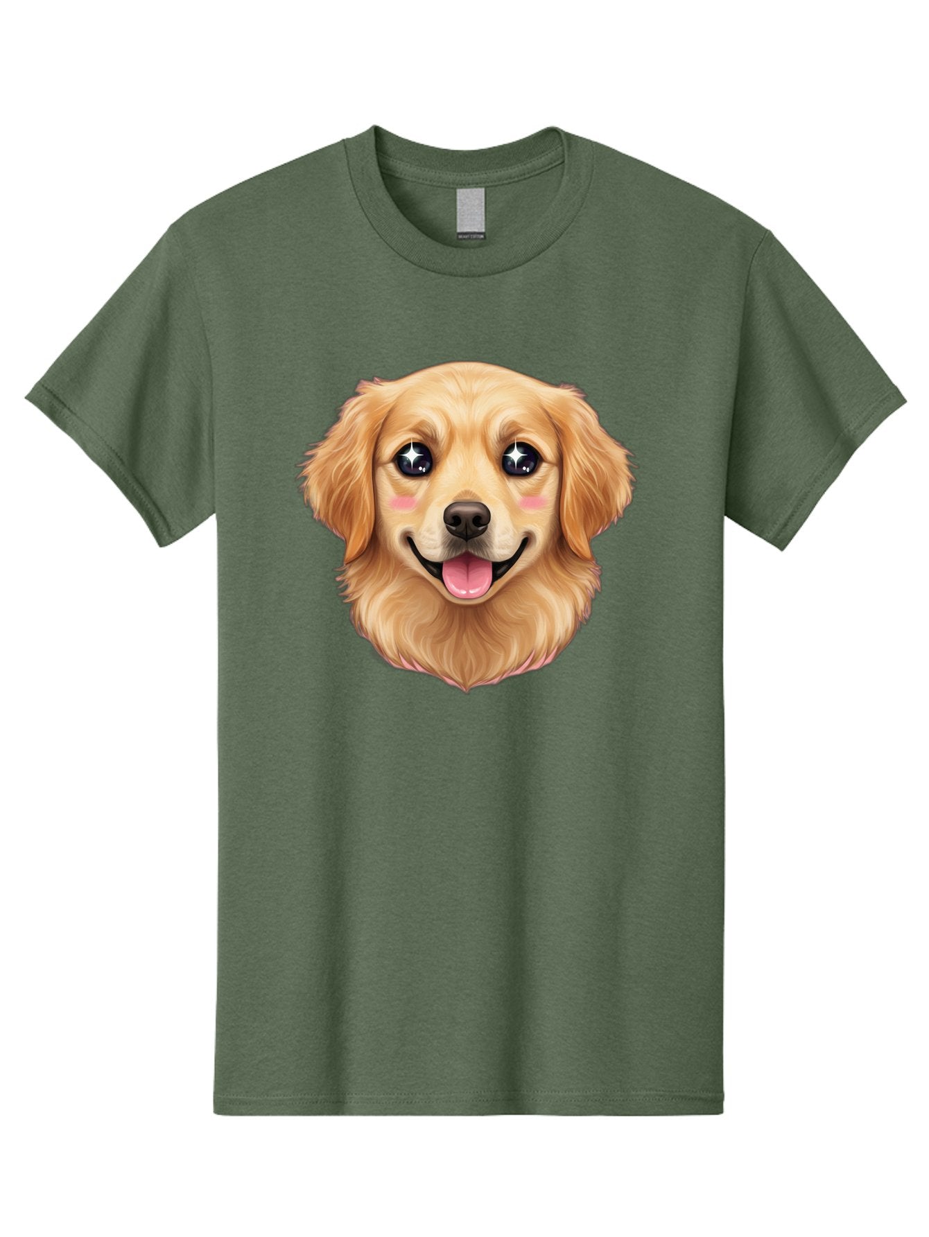 Golden-Dog-Head Men'S Graphic Tee, 100% Cotton, Comfortable Casual Summer Wear, Machine Washable, Cartoon Dog Face, Golden Retriever, Cute Dog, Dog Eyes, Sparkle Eyes, Happy Dog, Dog Smile, Playful Dog, Dog Illustration, Kawaii Dog, Bab964 3