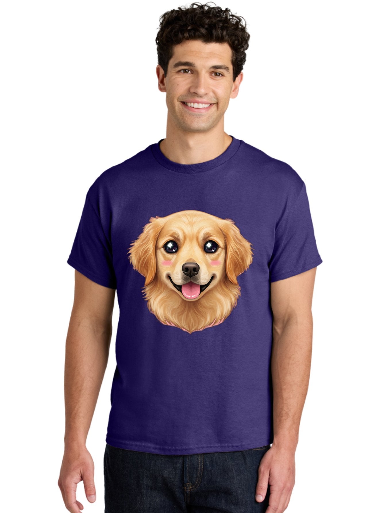 Golden-Dog-Head Men'S Graphic Tee, 100% Cotton, Comfortable Casual Summer Wear, Machine Washable, Cartoon Dog Face, Golden Retriever, Cute Dog, Dog Eyes, Sparkle Eyes, Happy Dog, Dog Smile, Playful Dog, Dog Illustration, Kawaii Dog, Bab964 20