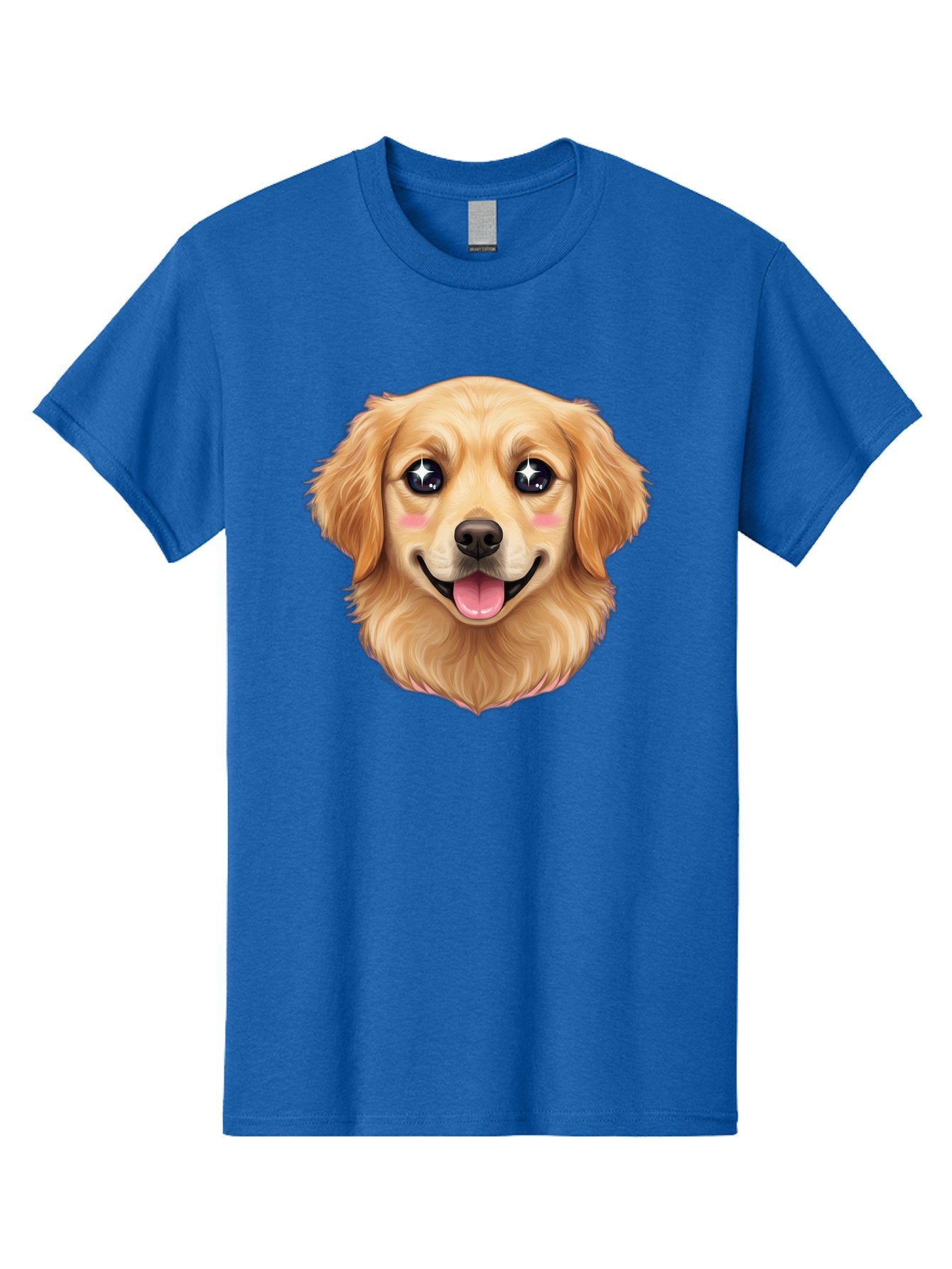 Golden-Dog-Head Men'S Graphic Tee, 100% Cotton, Comfortable Casual Summer Wear, Machine Washable, Cartoon Dog Face, Golden Retriever, Cute Dog, Dog Eyes, Sparkle Eyes, Happy Dog, Dog Smile, Playful Dog, Dog Illustration, Kawaii Dog, Bab964