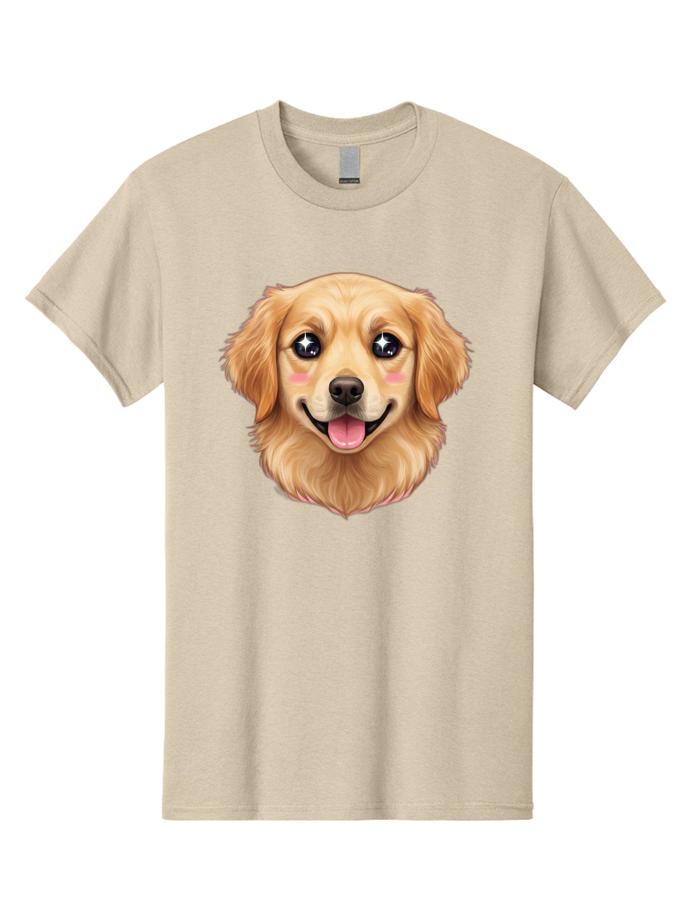 Golden-Dog-Head Men'S Graphic Tee, 100% Cotton, Comfortable Casual Summer Wear, Machine Washable, Cartoon Dog Face, Golden Retriever, Cute Dog, Dog Eyes, Sparkle Eyes, Happy Dog, Dog Smile, Playful Dog, Dog Illustration, Kawaii Dog, Bab964