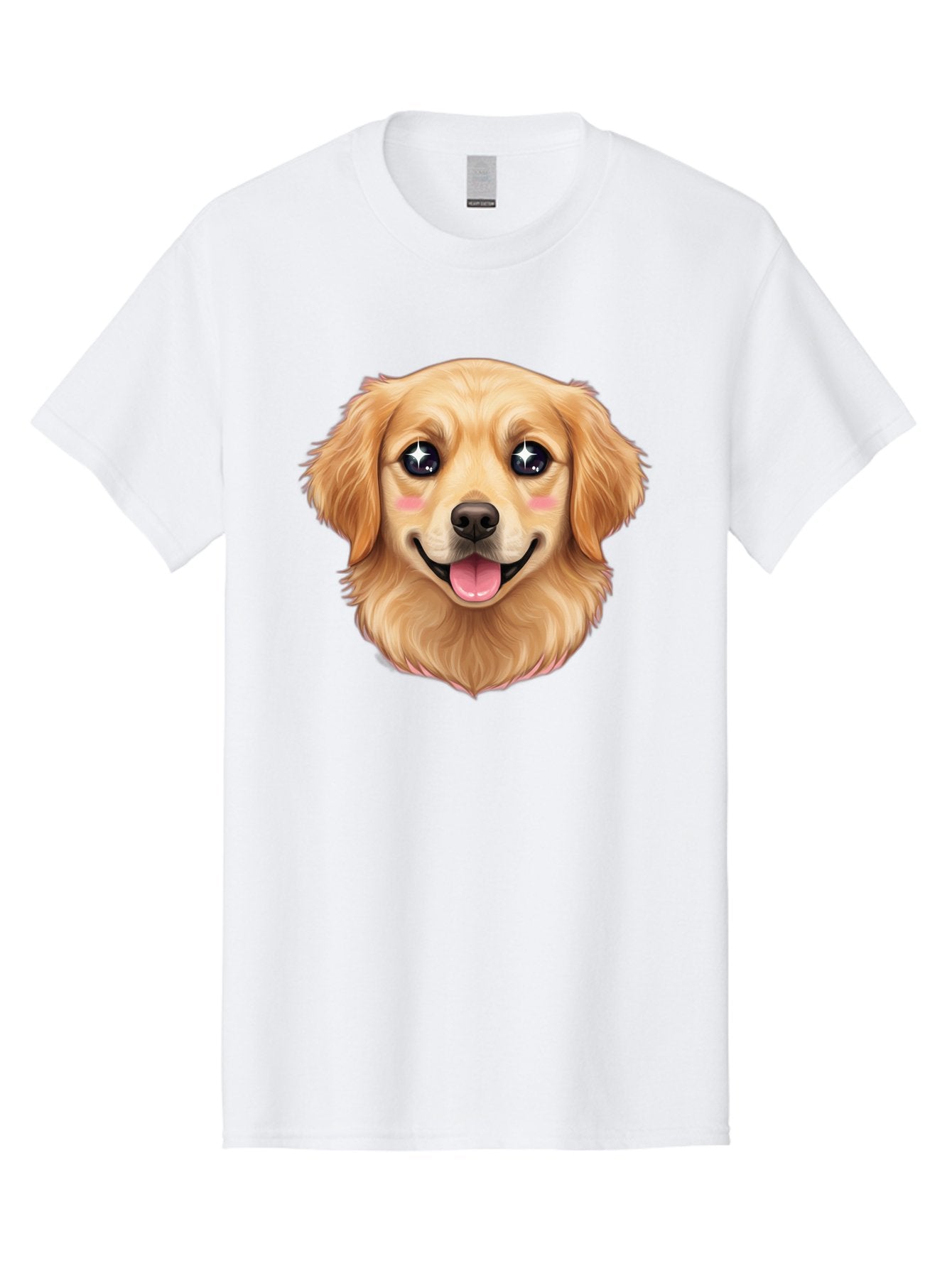 Golden-Dog-Head Men'S Graphic Tee, 100% Cotton, Comfortable Casual Summer Wear, Machine Washable, Cartoon Dog Face, Golden Retriever, Cute Dog, Dog Eyes, Sparkle Eyes, Happy Dog, Dog Smile, Playful Dog, Dog Illustration, Kawaii Dog, Bab964 4