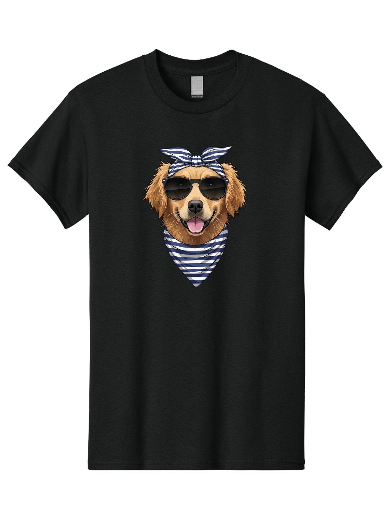 Golden-Dog Men'S Graphic Tee, 100% Cotton, Comfortable Casual Summer Wear, Machine Washable, Cool Dog, Dog Wearing Sunglasses, Retro Dog, Dog With Bandana, Cute Canine, Happy Dog, Stylish Pup, Funny Animal Bab965