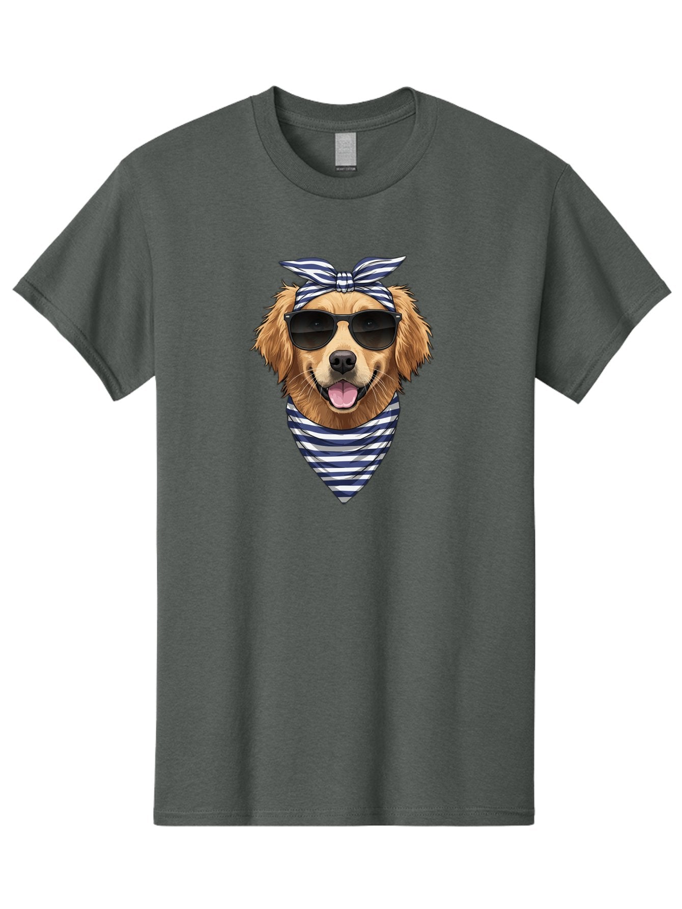 Golden-Dog Men'S Graphic Tee, 100% Cotton, Comfortable Casual Summer Wear, Machine Washable, Cool Dog, Dog Wearing Sunglasses, Retro Dog, Dog With Bandana, Cute Canine, Happy Dog, Stylish Pup, Funny Animal Bab965