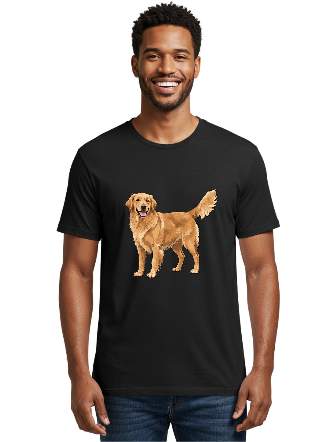 Golden-Retriever-10 Men'S Graphic Tee, 100% Cotton, Comfortable Casual Summer Wear, Machine Washable, Golden Retriever Dog, Golden Fur, Friendly Expression, Wagging Tail, Standing Pose, Canine Companion, Dog Illustration, Fluffy Coat, Bab967 16