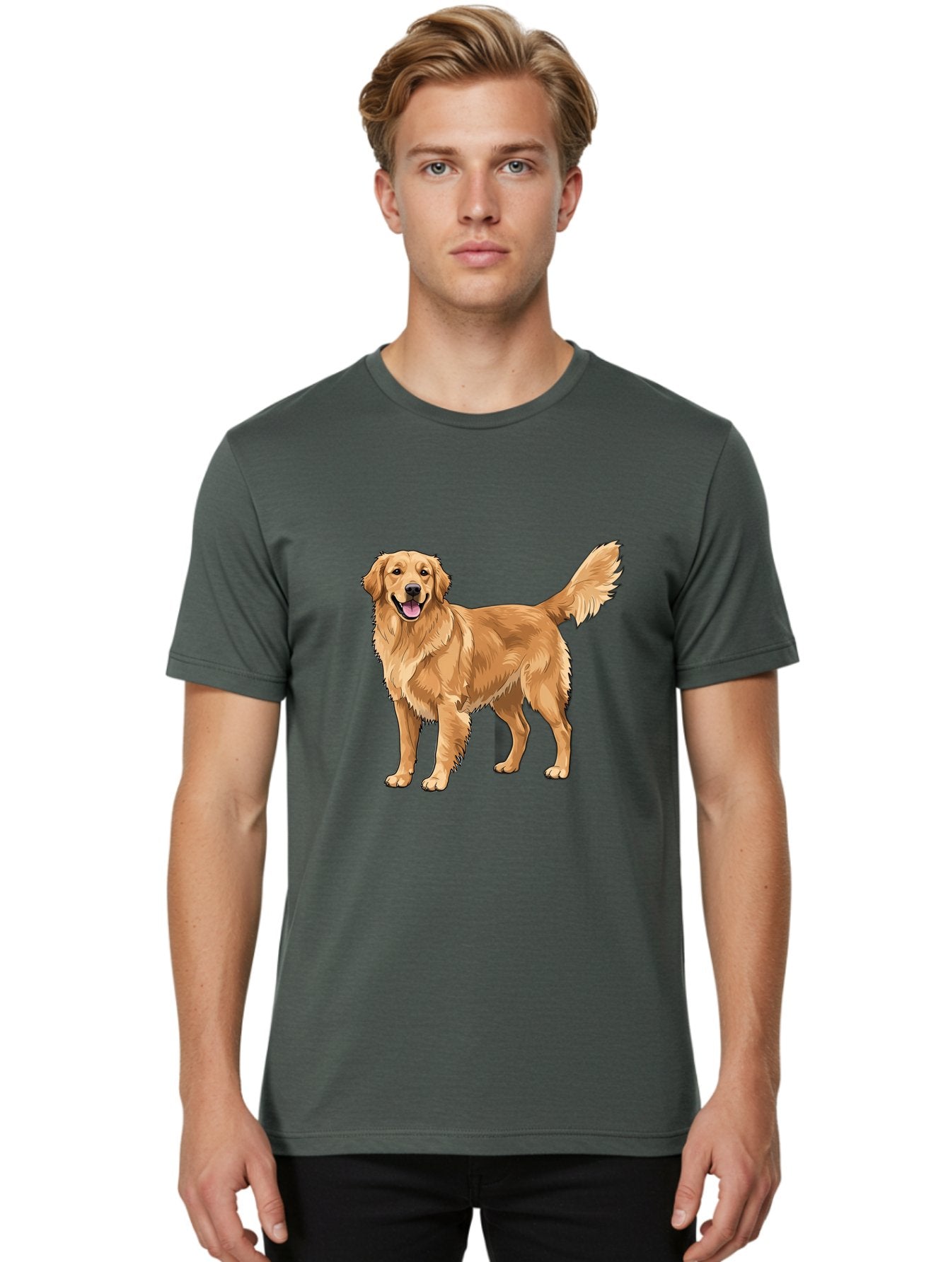 Golden-Retriever-10 Men'S Graphic Tee, 100% Cotton, Comfortable Casual Summer Wear, Machine Washable, Golden Retriever Dog, Golden Fur, Friendly Expression, Wagging Tail, Standing Pose, Canine Companion, Dog Illustration, Fluffy Coat, Bab967 17