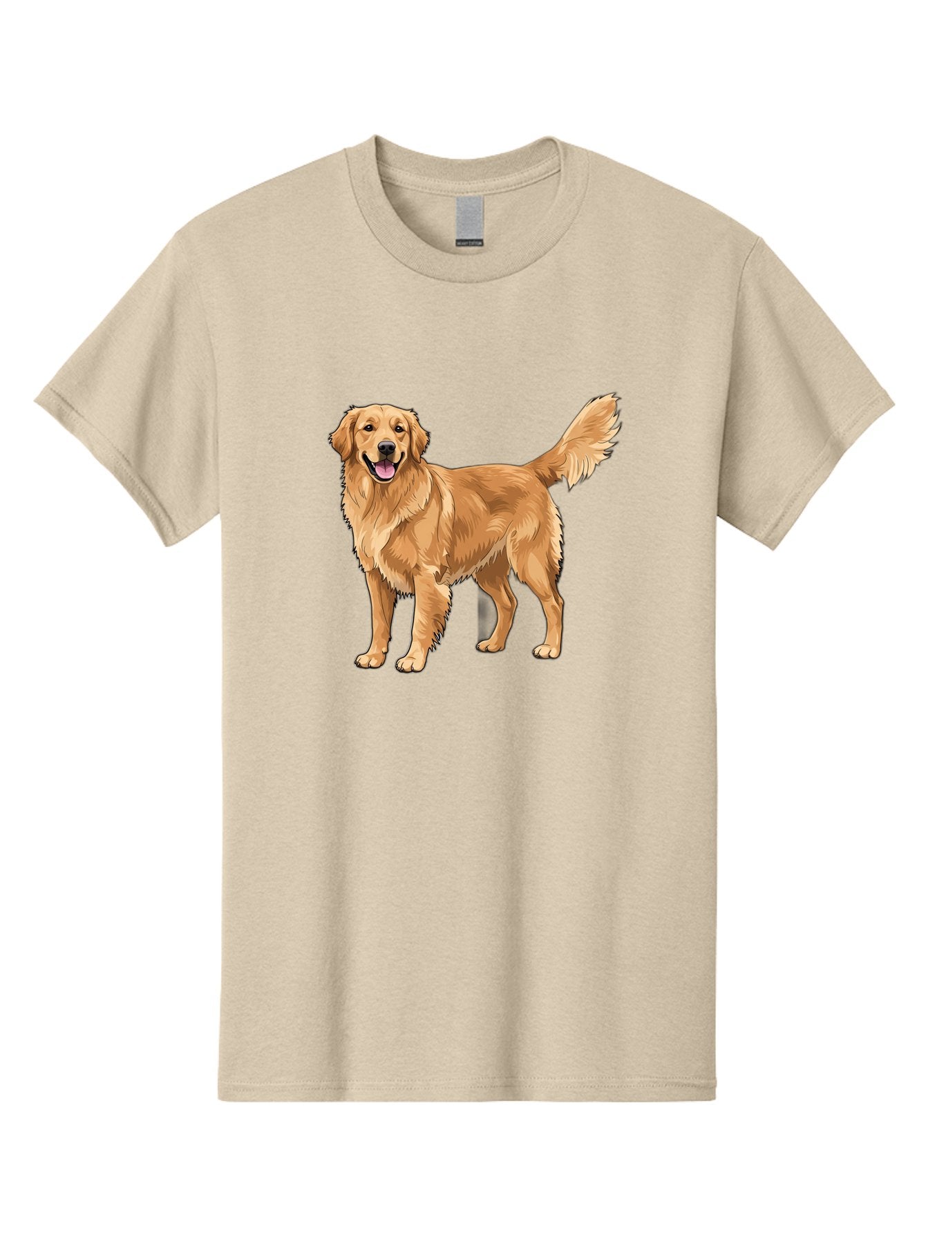 Golden-Retriever-10 Men'S Graphic Tee, 100% Cotton, Comfortable Casual Summer Wear, Machine Washable, Golden Retriever Dog, Golden Fur, Friendly Expression, Wagging Tail, Standing Pose, Canine Companion, Dog Illustration, Fluffy Coat, Bab967
