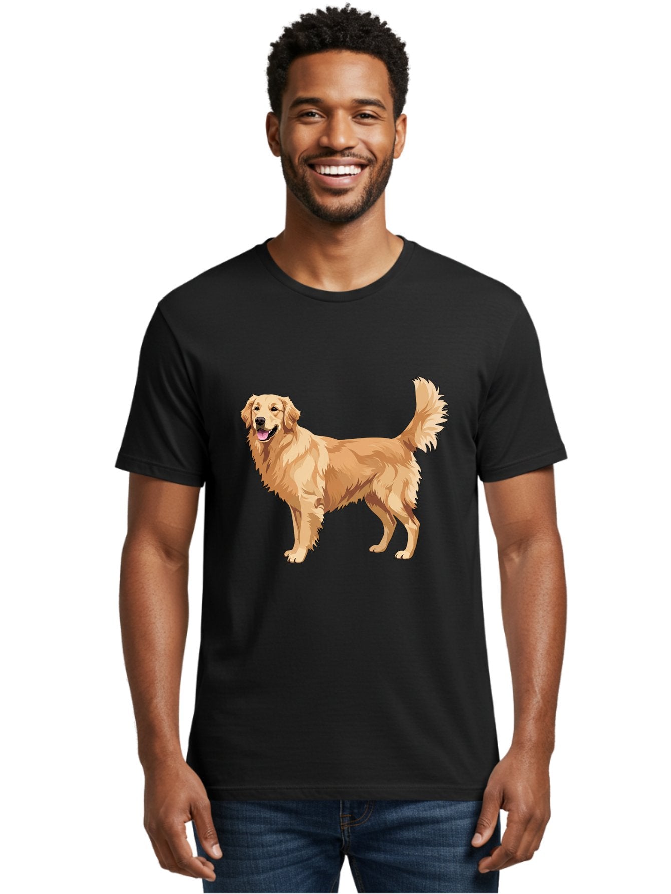 Golden-Retriever-11 Men'S Graphic Tee, 100% Cotton, Comfortable Casual Summer Wear, Machine Washable, Golden Retriever Dog, Happy Dog, Dog Illustration, Canine Graphic, Friendly Dog, Dog Portrait, Retriever Breed, Dog Art Bab968 30