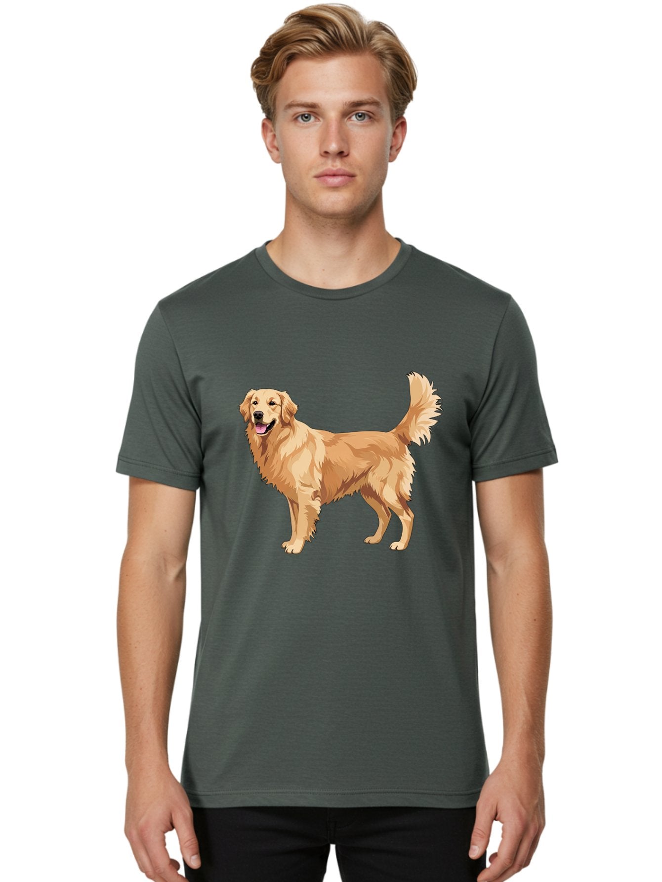 Golden-Retriever-11 Men'S Graphic Tee, 100% Cotton, Comfortable Casual Summer Wear, Machine Washable, Golden Retriever Dog, Happy Dog, Dog Illustration, Canine Graphic, Friendly Dog, Dog Portrait, Retriever Breed, Dog Art Bab968 21
