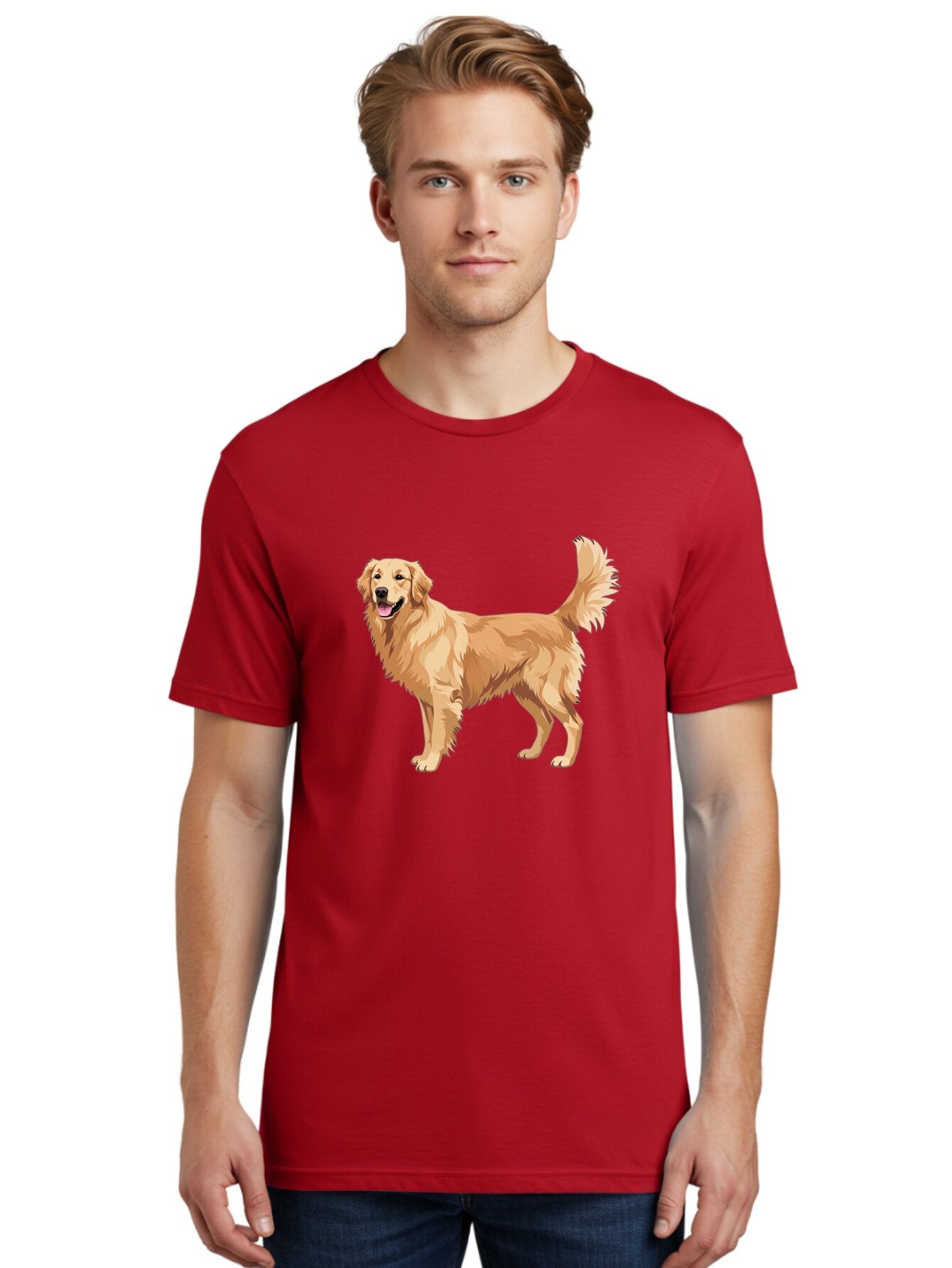 Golden-Retriever-11 Men'S Graphic Tee, 100% Cotton, Comfortable Casual Summer Wear, Machine Washable, Golden Retriever Dog, Happy Dog, Dog Illustration, Canine Graphic, Friendly Dog, Dog Portrait, Retriever Breed, Dog Art Bab968 19