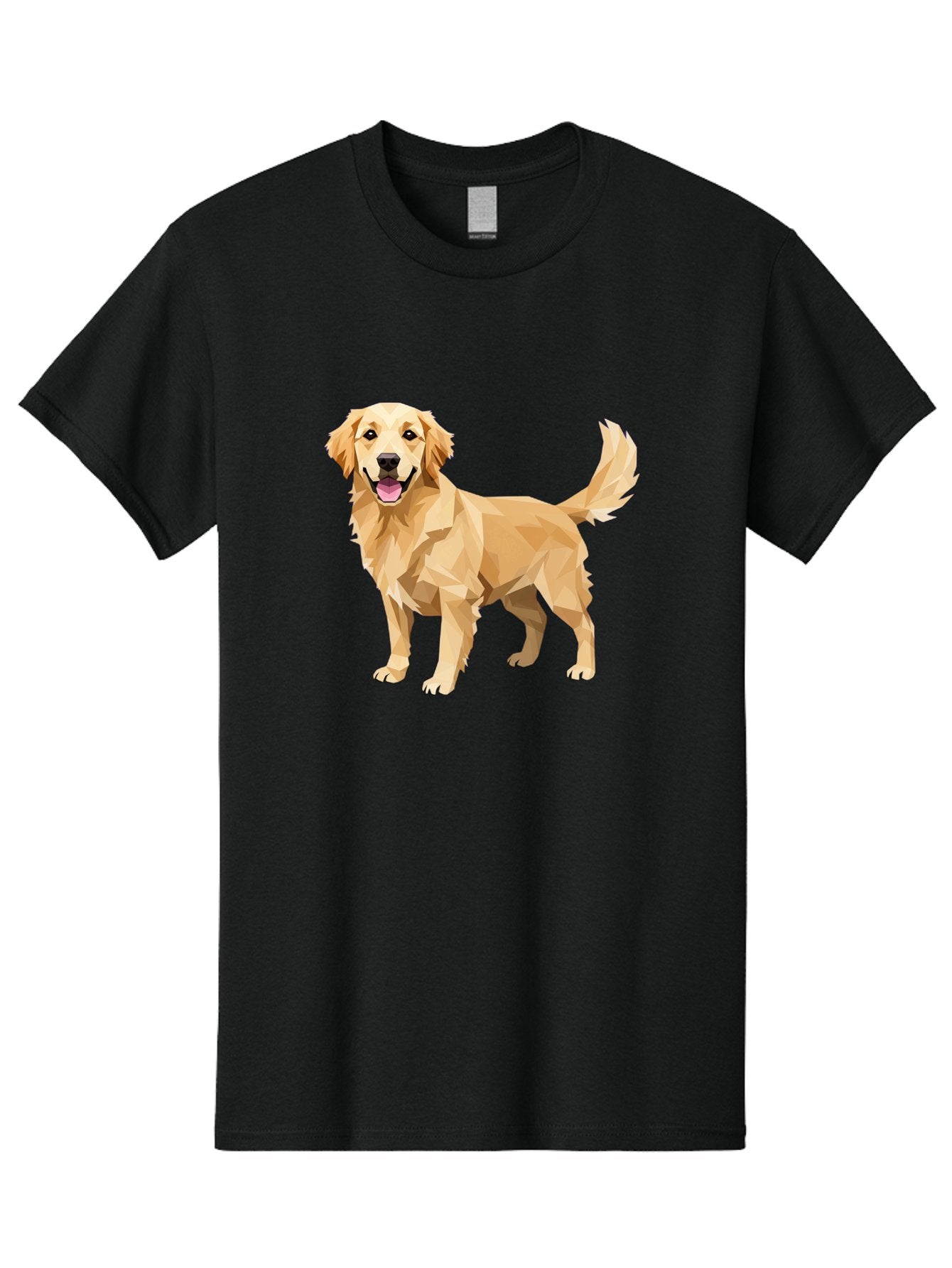 Golden-Retriever-12 Men'S Graphic Tee, 100% Cotton, Comfortable Casual Summer Wear, Machine Washable, Golden Retriever Dog, Happy Canine, Low Poly Art, Dog Illustration, Friendly Dog, Dog Graphics, Pet Illustration, Cute Dog Bab969 3