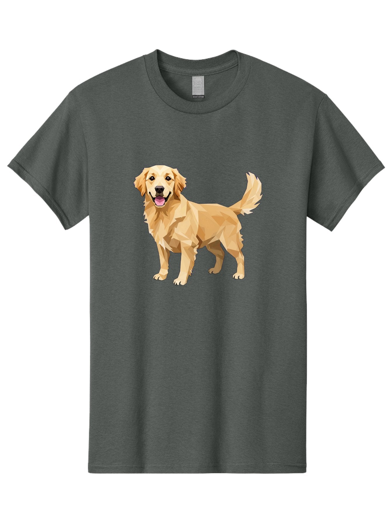 Golden-Retriever-12 Men'S Graphic Tee, 100% Cotton, Comfortable Casual Summer Wear, Machine Washable, Golden Retriever Dog, Happy Canine, Low Poly Art, Dog Illustration, Friendly Dog, Dog Graphics, Pet Illustration, Cute Dog Bab969