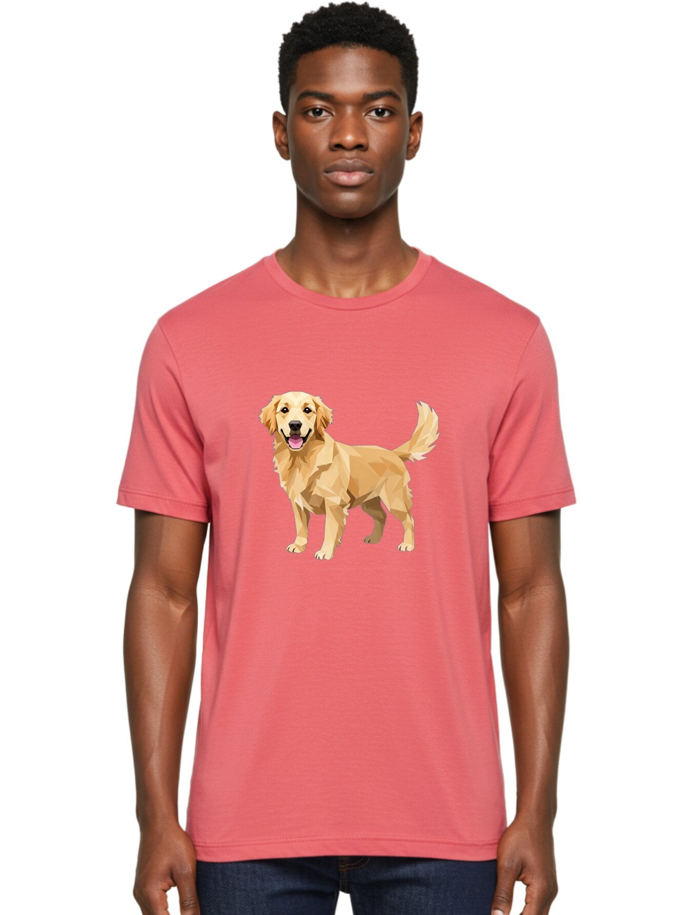 Golden-Retriever-12 Men'S Graphic Tee, 100% Cotton, Comfortable Casual Summer Wear, Machine Washable, Golden Retriever Dog, Happy Canine, Low Poly Art, Dog Illustration, Friendly Dog, Dog Graphics, Pet Illustration, Cute Dog Bab969 29