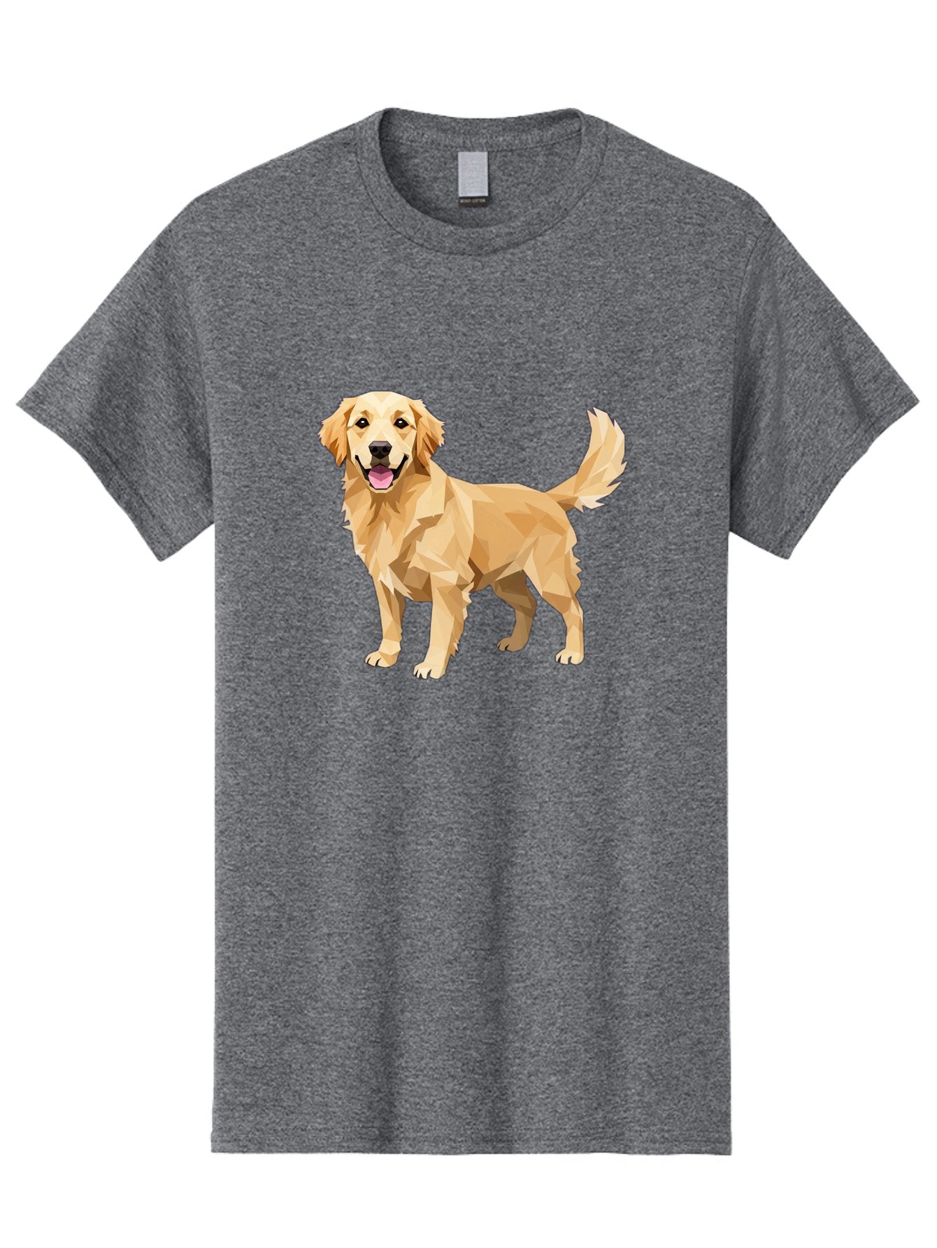 Golden-Retriever-12 Men'S Graphic Tee, 100% Cotton, Comfortable Casual Summer Wear, Machine Washable, Golden Retriever Dog, Happy Canine, Low Poly Art, Dog Illustration, Friendly Dog, Dog Graphics, Pet Illustration, Cute Dog Bab969