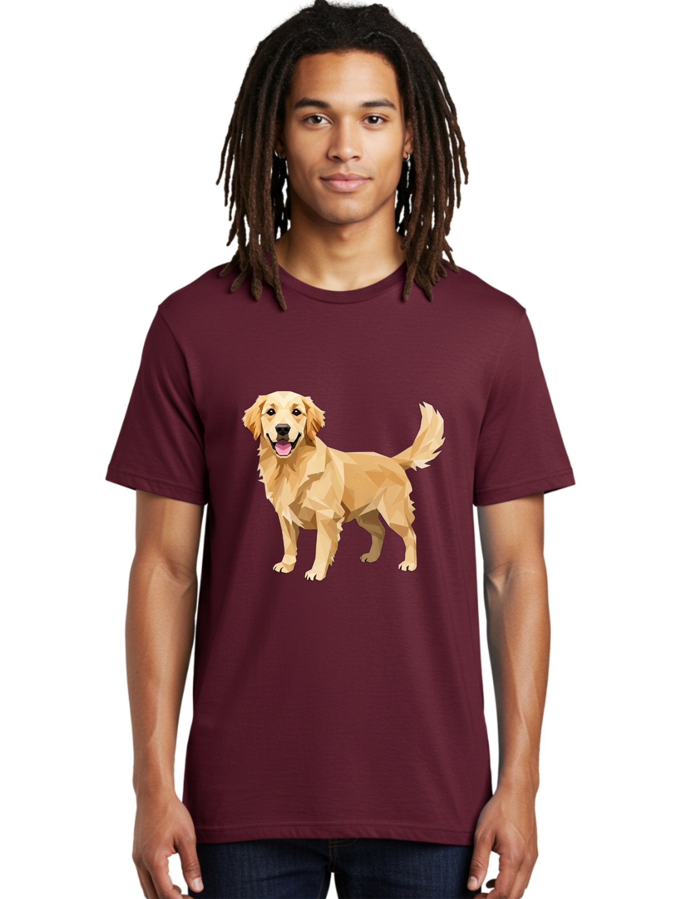 Golden-Retriever-12 Men'S Graphic Tee, 100% Cotton, Comfortable Casual Summer Wear, Machine Washable, Golden Retriever Dog, Happy Canine, Low Poly Art, Dog Illustration, Friendly Dog, Dog Graphics, Pet Illustration, Cute Dog Bab969 30