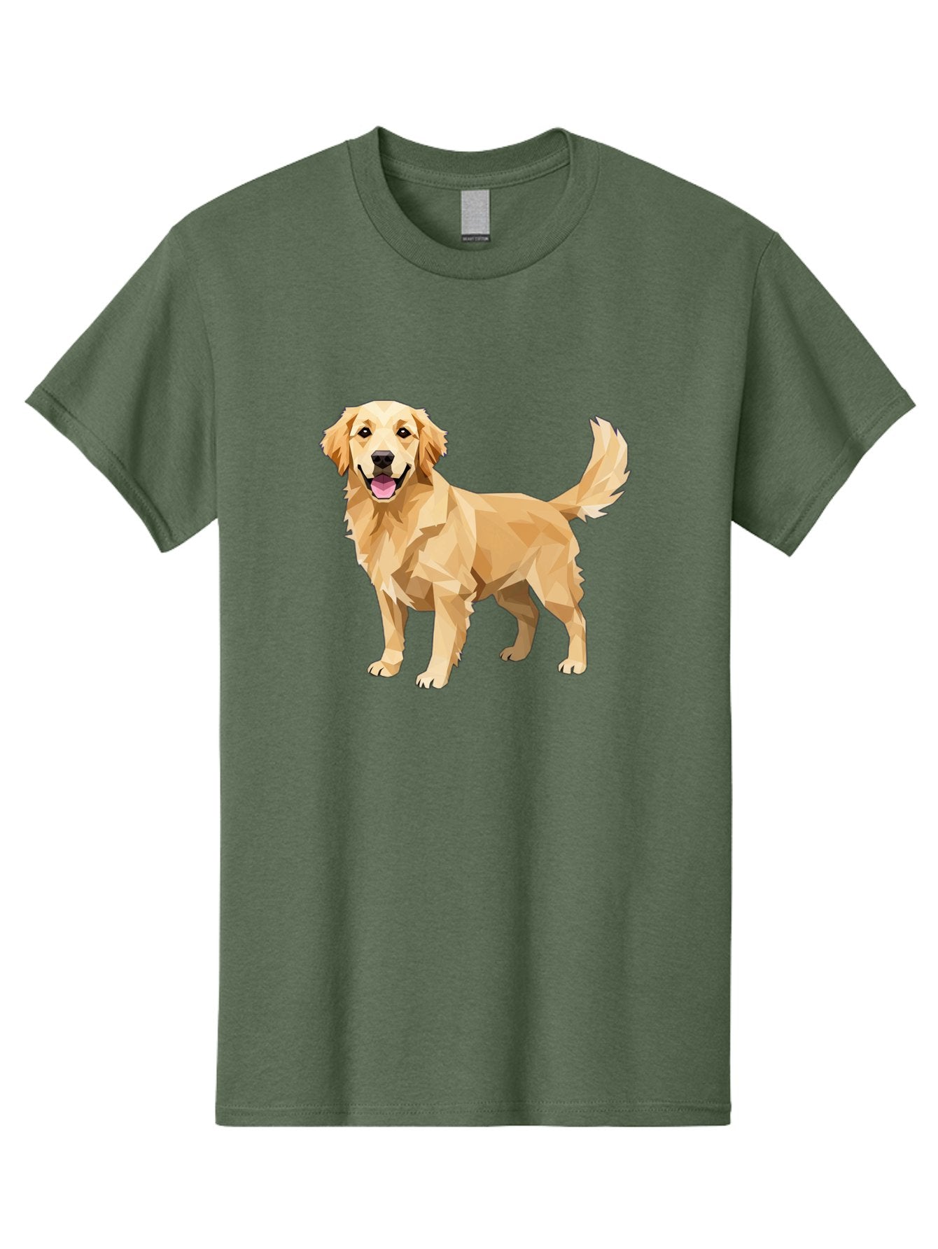 Golden-Retriever-12 Men'S Graphic Tee, 100% Cotton, Comfortable Casual Summer Wear, Machine Washable, Golden Retriever Dog, Happy Canine, Low Poly Art, Dog Illustration, Friendly Dog, Dog Graphics, Pet Illustration, Cute Dog Bab969 5