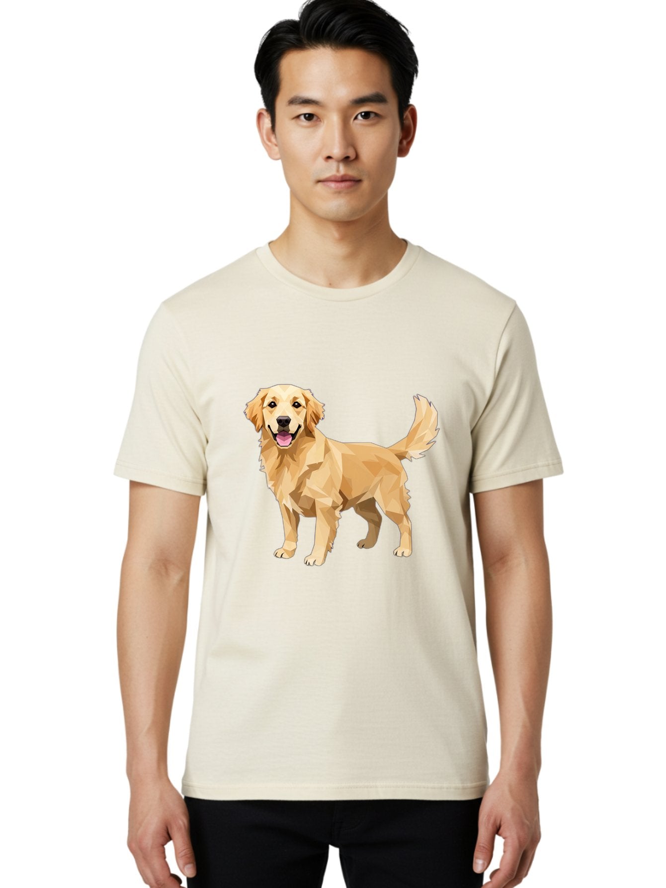 Golden-Retriever-12 Men'S Graphic Tee, 100% Cotton, Comfortable Casual Summer Wear, Machine Washable, Golden Retriever Dog, Happy Canine, Low Poly Art, Dog Illustration, Friendly Dog, Dog Graphics, Pet Illustration, Cute Dog Bab969 27