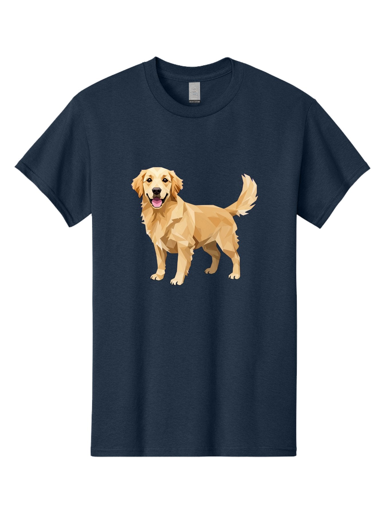 Golden-Retriever-12 Men'S Graphic Tee, 100% Cotton, Comfortable Casual Summer Wear, Machine Washable, Golden Retriever Dog, Happy Canine, Low Poly Art, Dog Illustration, Friendly Dog, Dog Graphics, Pet Illustration, Cute Dog Bab969 4