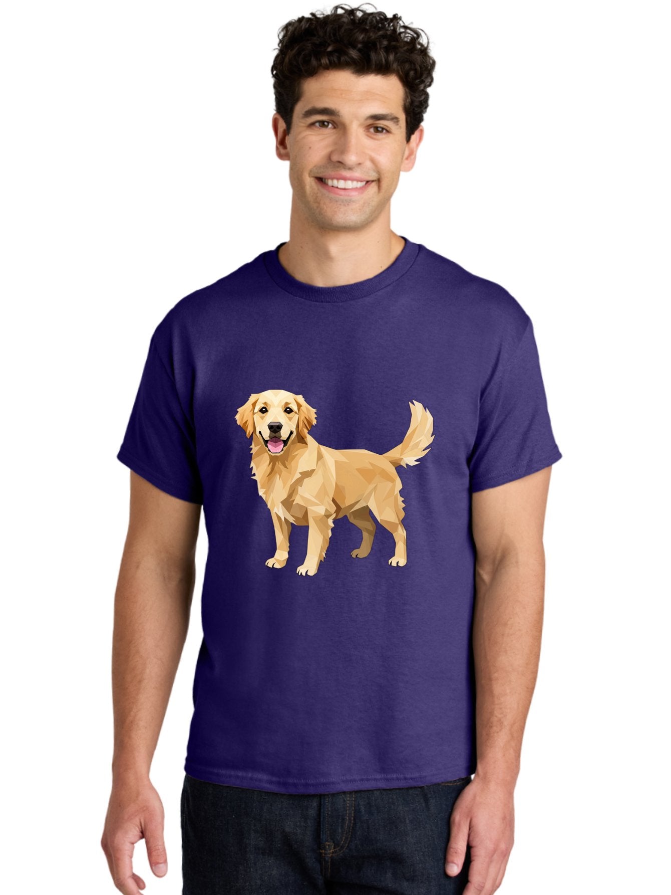 Golden-Retriever-12 Men'S Graphic Tee, 100% Cotton, Comfortable Casual Summer Wear, Machine Washable, Golden Retriever Dog, Happy Canine, Low Poly Art, Dog Illustration, Friendly Dog, Dog Graphics, Pet Illustration, Cute Dog Bab969 25