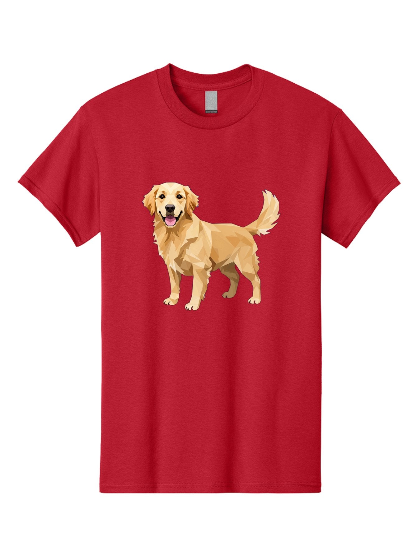Golden-Retriever-12 Men'S Graphic Tee, 100% Cotton, Comfortable Casual Summer Wear, Machine Washable, Golden Retriever Dog, Happy Canine, Low Poly Art, Dog Illustration, Friendly Dog, Dog Graphics, Pet Illustration, Cute Dog Bab969 6