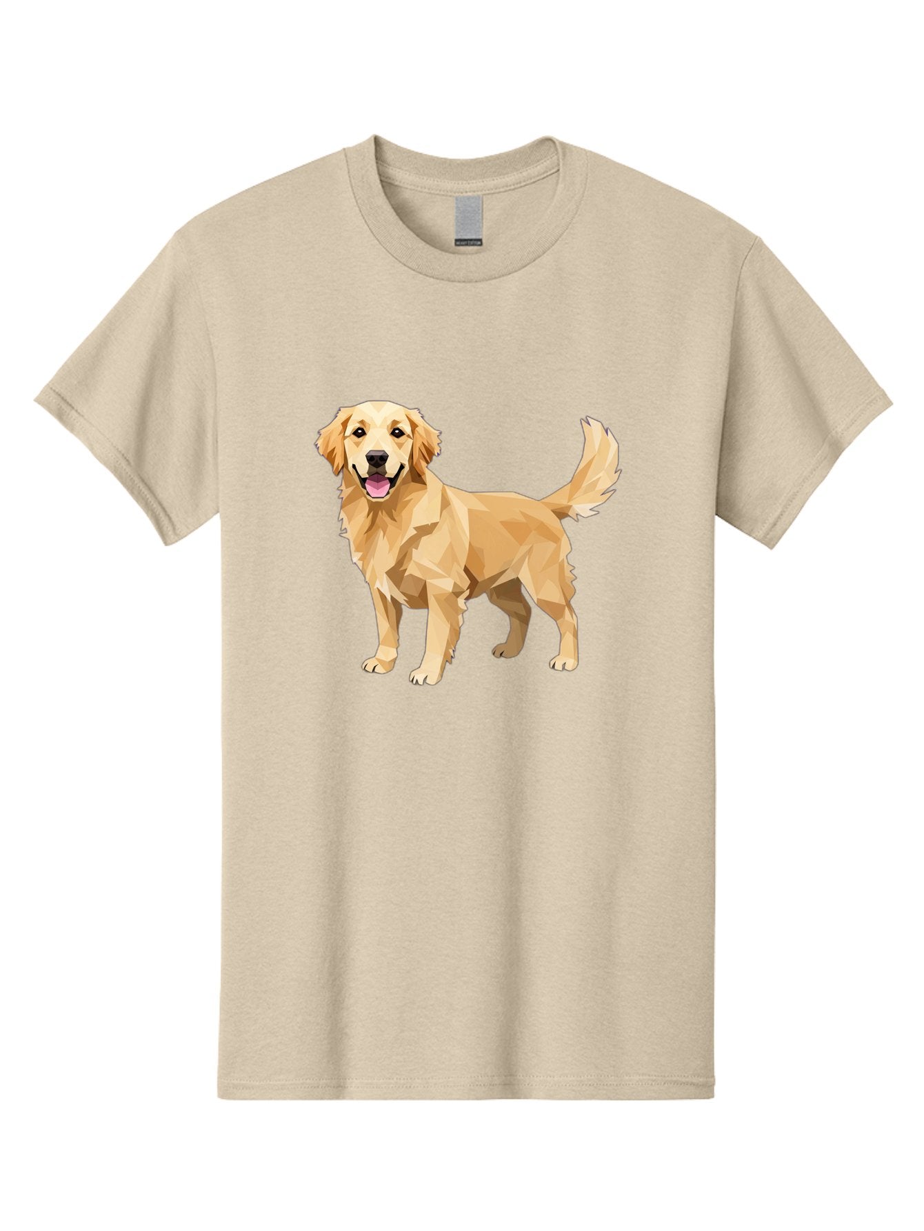 Golden-Retriever-12 Men'S Graphic Tee, 100% Cotton, Comfortable Casual Summer Wear, Machine Washable, Golden Retriever Dog, Happy Canine, Low Poly Art, Dog Illustration, Friendly Dog, Dog Graphics, Pet Illustration, Cute Dog Bab969 7