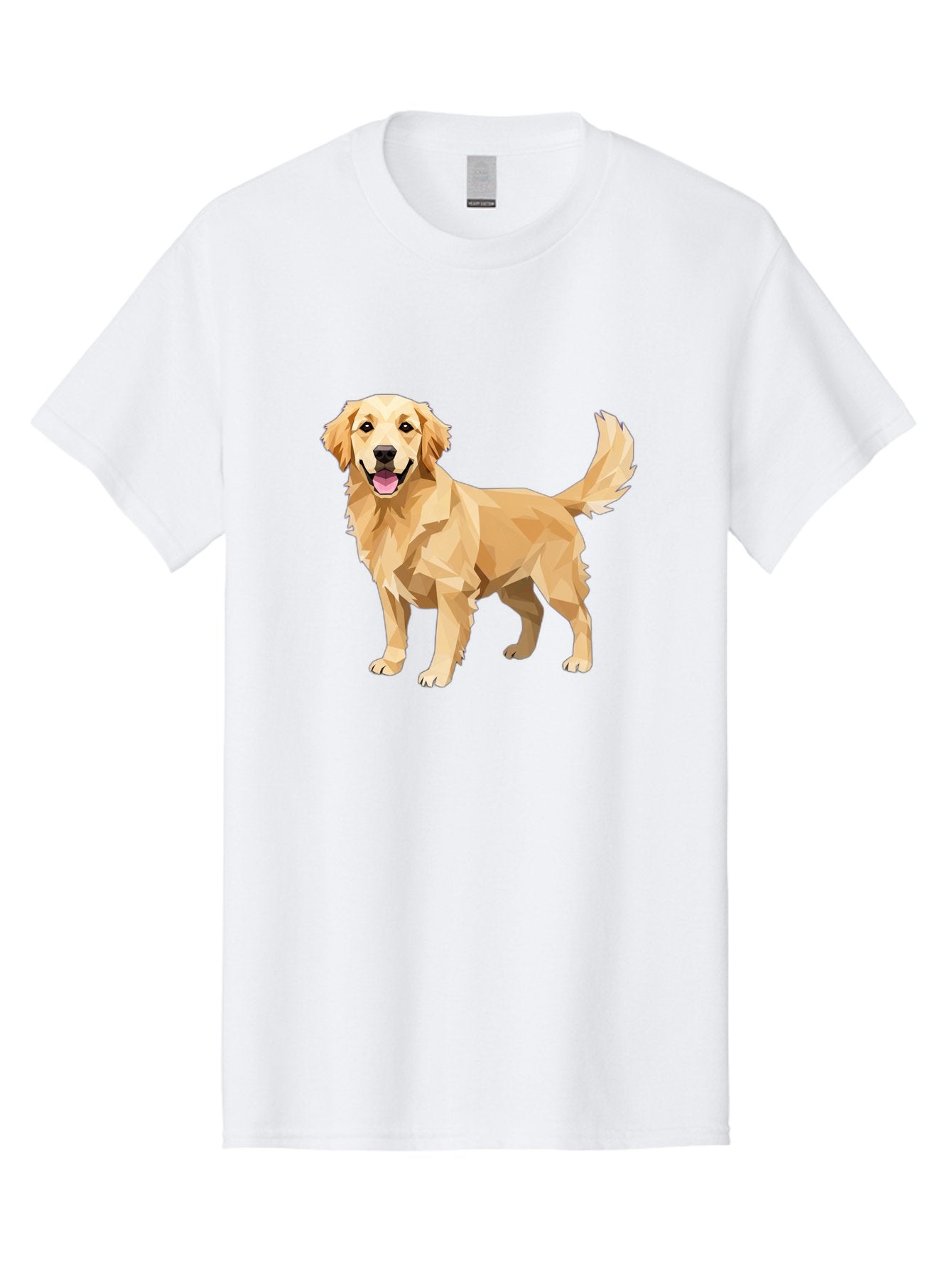 Golden-Retriever-12 Men'S Graphic Tee, 100% Cotton, Comfortable Casual Summer Wear, Machine Washable, Golden Retriever Dog, Happy Canine, Low Poly Art, Dog Illustration, Friendly Dog, Dog Graphics, Pet Illustration, Cute Dog Bab969 9