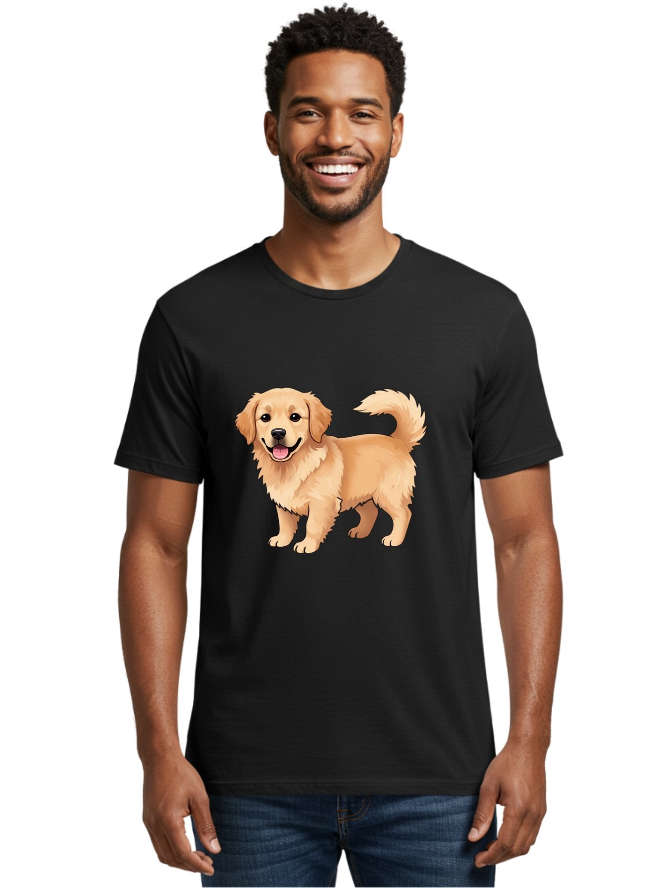 Golden-Retriever-13 Men'S Graphic Tee, 100% Cotton, Comfortable Casual Summer Wear, Machine Washable, Golden Retriever Dog, Happy Expression, Fluffy Fur, Playful Demeanor, Friendly Animal, Cartoon Style, Golden Coat, Dog Illustration, Bab970 19