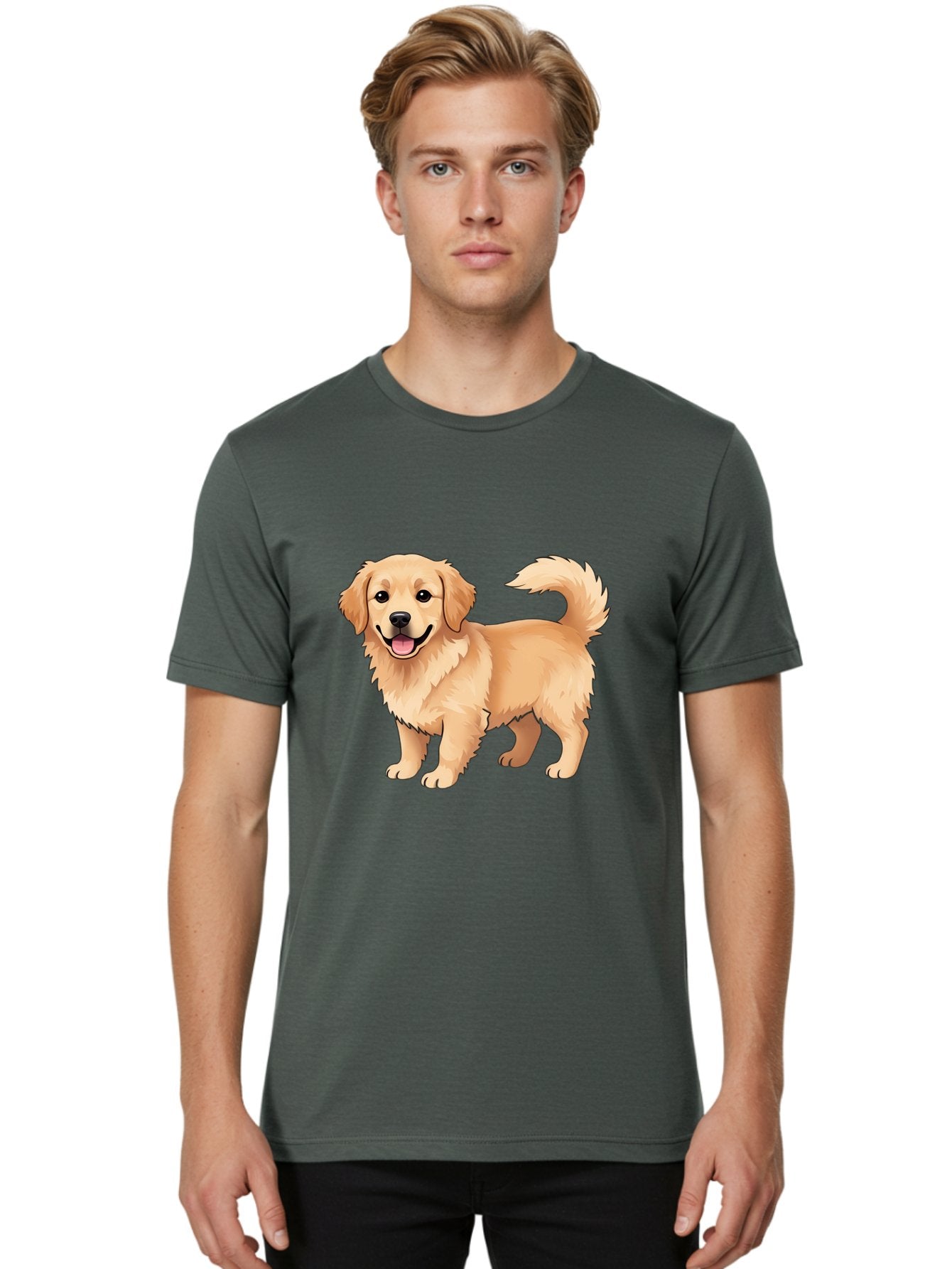 Golden-Retriever-13 Men'S Graphic Tee, 100% Cotton, Comfortable Casual Summer Wear, Machine Washable, Golden Retriever Dog, Happy Expression, Fluffy Fur, Playful Demeanor, Friendly Animal, Cartoon Style, Golden Coat, Dog Illustration, Bab970 23