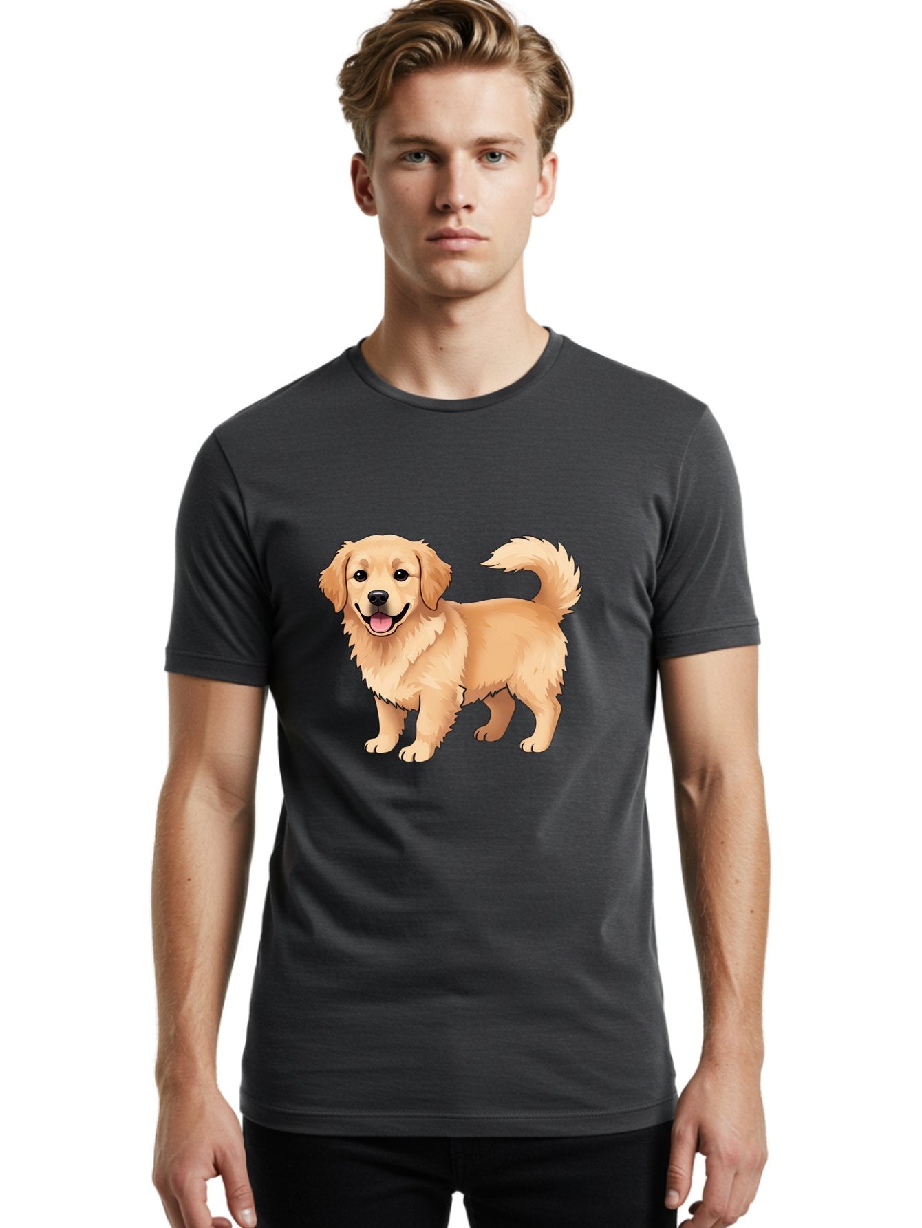 Golden-Retriever-13 Men'S Graphic Tee, 100% Cotton, Comfortable Casual Summer Wear, Machine Washable, Golden Retriever Dog, Happy Expression, Fluffy Fur, Playful Demeanor, Friendly Animal, Cartoon Style, Golden Coat, Dog Illustration, Bab970 27
