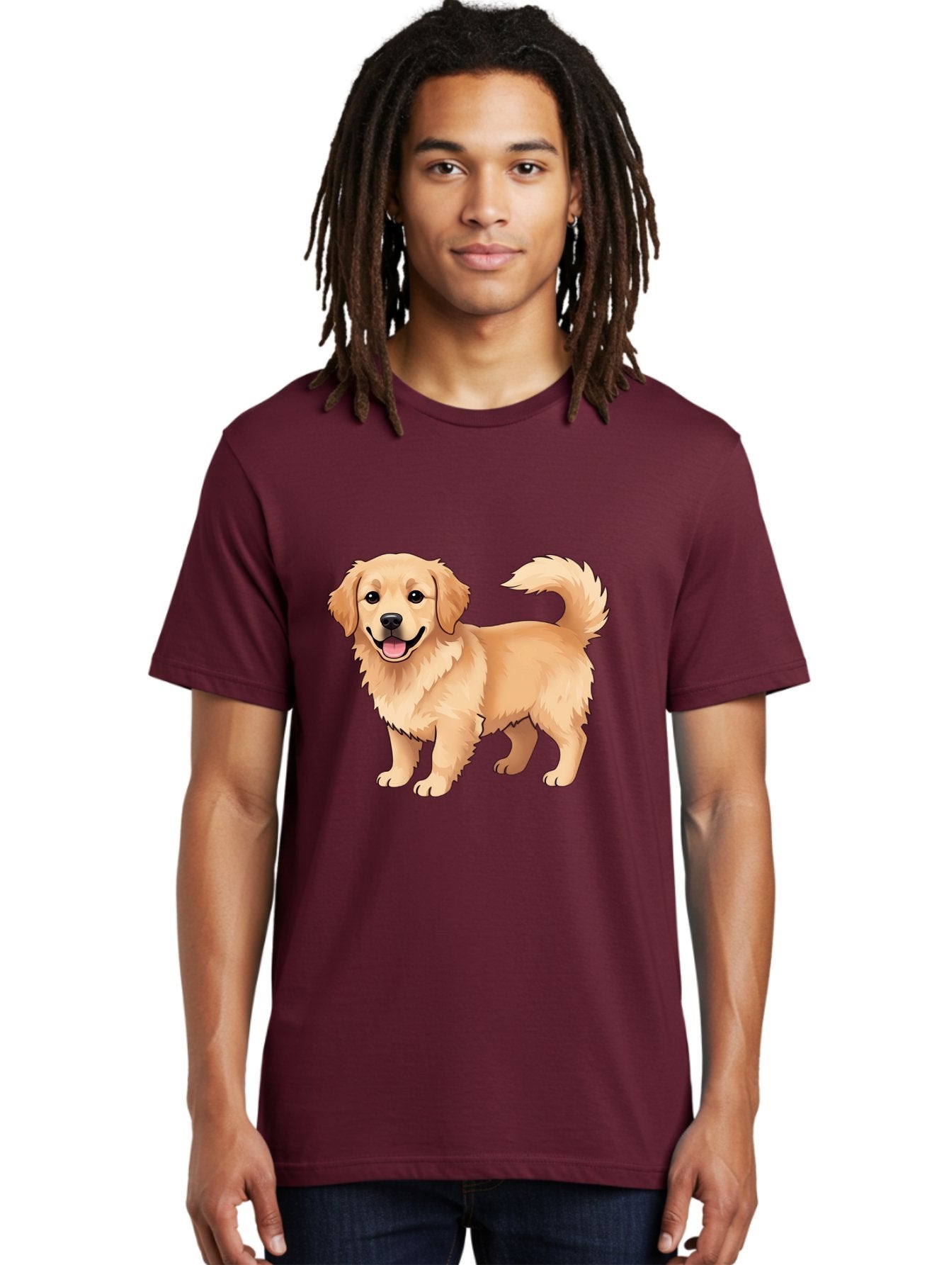 Golden-Retriever-13 Men'S Graphic Tee, 100% Cotton, Comfortable Casual Summer Wear, Machine Washable, Golden Retriever Dog, Happy Expression, Fluffy Fur, Playful Demeanor, Friendly Animal, Cartoon Style, Golden Coat, Dog Illustration, Bab970 21
