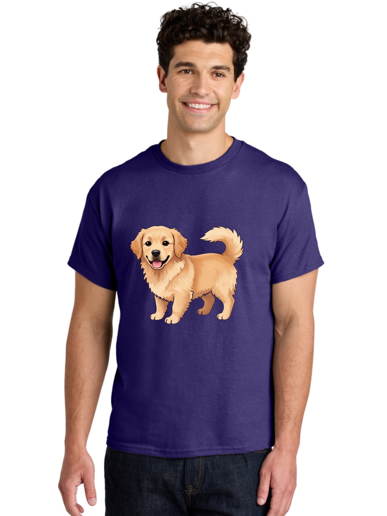Golden-Retriever-13 Men'S Graphic Tee, 100% Cotton, Comfortable Casual Summer Wear, Machine Washable, Golden Retriever Dog, Happy Expression, Fluffy Fur, Playful Demeanor, Friendly Animal, Cartoon Style, Golden Coat, Dog Illustration, Bab970 30