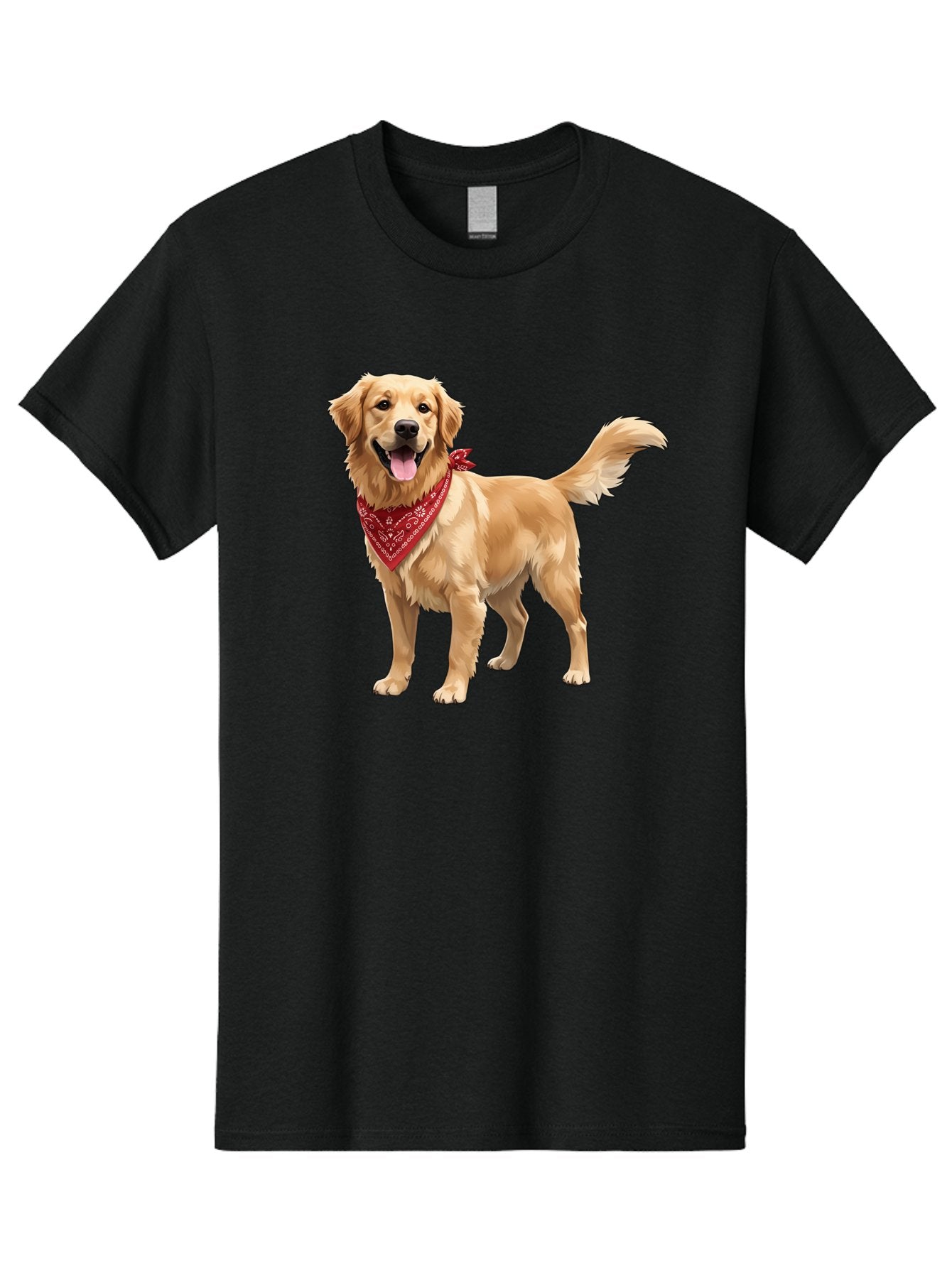 Golden-Retriever-14 Men'S Graphic Tee, 100% Cotton, Comfortable Casual Summer Wear, Machine Washable, Golden Retriever Dog, Red Bandana, Happy Dog, Friendly Pet, Canine Companion, Dog Illustration, Adorable Animal, Pet Portrait, Bab971 5