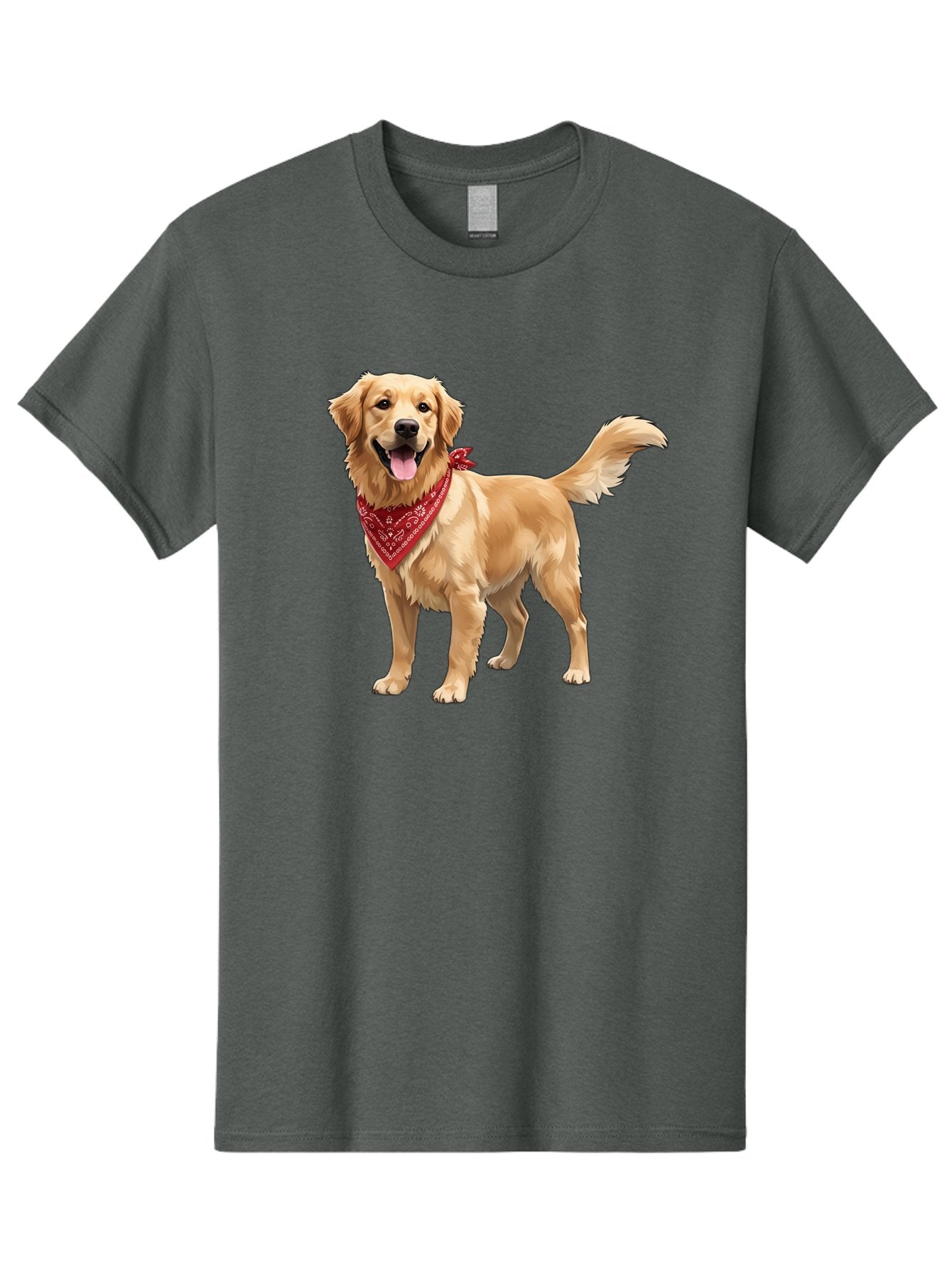 Golden-Retriever-14 Men'S Graphic Tee, 100% Cotton, Comfortable Casual Summer Wear, Machine Washable, Golden Retriever Dog, Red Bandana, Happy Dog, Friendly Pet, Canine Companion, Dog Illustration, Adorable Animal, Pet Portrait, Bab971