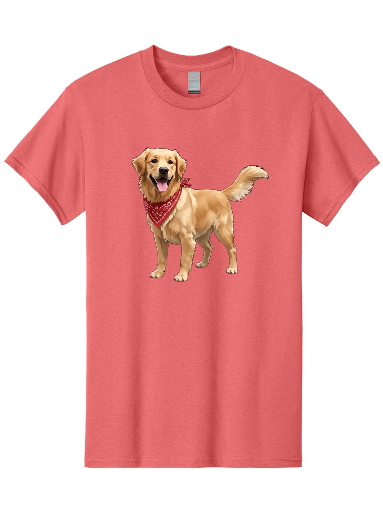 Golden-Retriever-14 Men'S Graphic Tee, 100% Cotton, Comfortable Casual Summer Wear, Machine Washable, Golden Retriever Dog, Red Bandana, Happy Dog, Friendly Pet, Canine Companion, Dog Illustration, Adorable Animal, Pet Portrait, Bab971 10