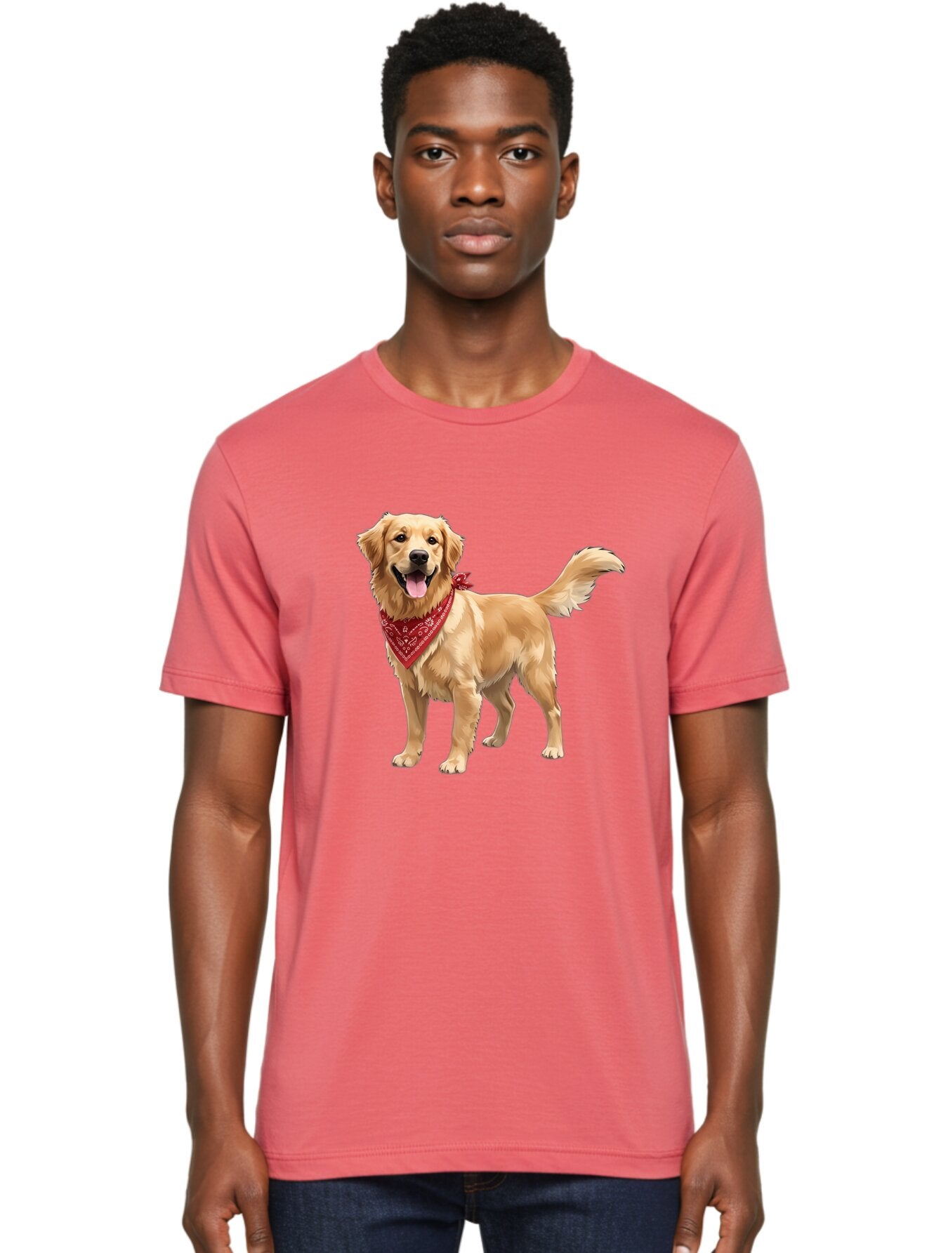 Golden-Retriever-14 Men'S Graphic Tee, 100% Cotton, Comfortable Casual Summer Wear, Machine Washable, Golden Retriever Dog, Red Bandana, Happy Dog, Friendly Pet, Canine Companion, Dog Illustration, Adorable Animal, Pet Portrait, Bab971 17