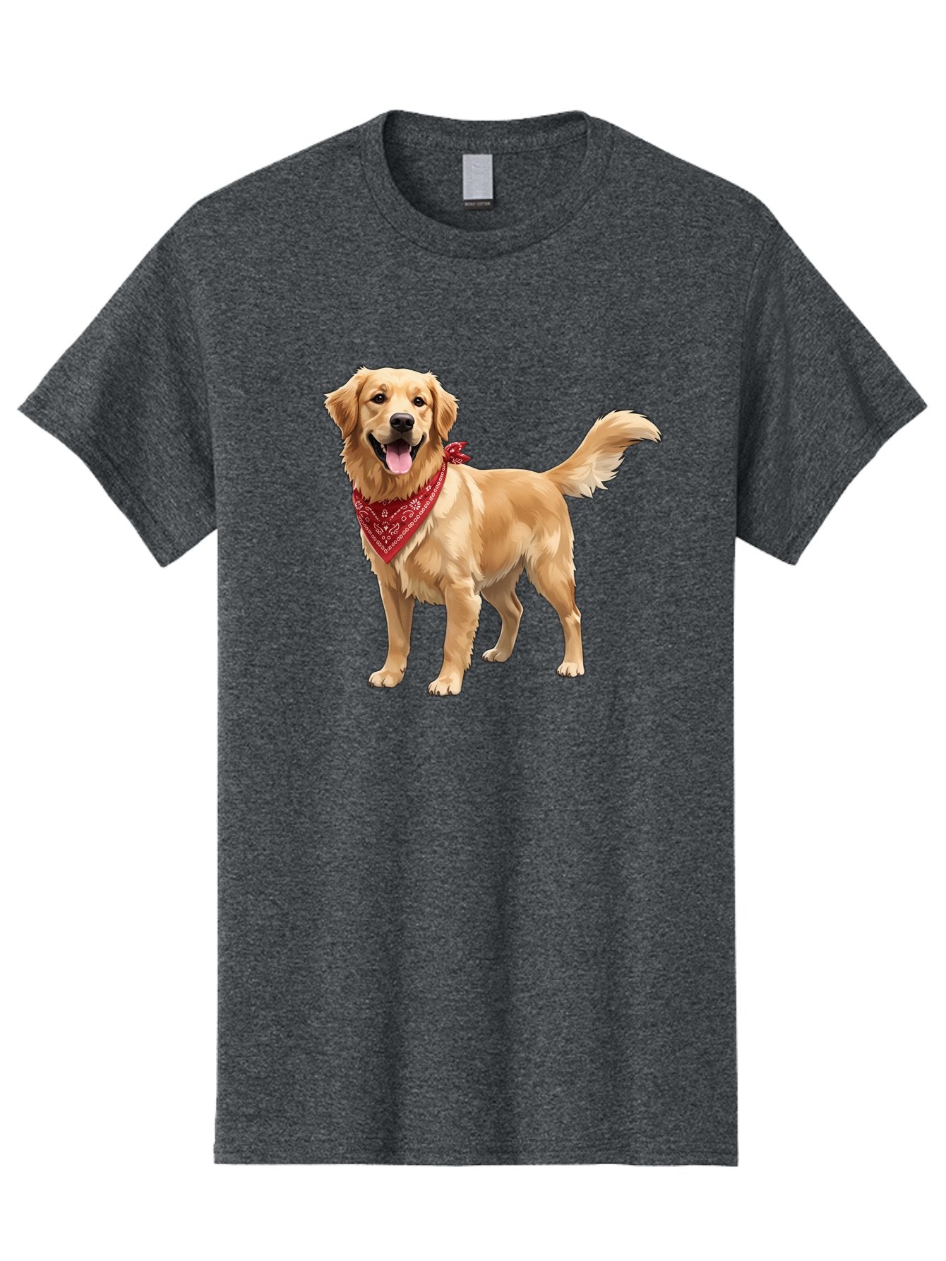 Golden-Retriever-14 Men'S Graphic Tee, 100% Cotton, Comfortable Casual Summer Wear, Machine Washable, Golden Retriever Dog, Red Bandana, Happy Dog, Friendly Pet, Canine Companion, Dog Illustration, Adorable Animal, Pet Portrait, Bab971 6
