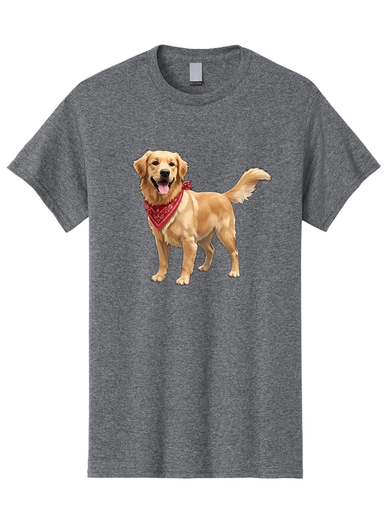 Golden-Retriever-14 Men'S Graphic Tee, 100% Cotton, Comfortable Casual Summer Wear, Machine Washable, Golden Retriever Dog, Red Bandana, Happy Dog, Friendly Pet, Canine Companion, Dog Illustration, Adorable Animal, Pet Portrait, Bab971 15