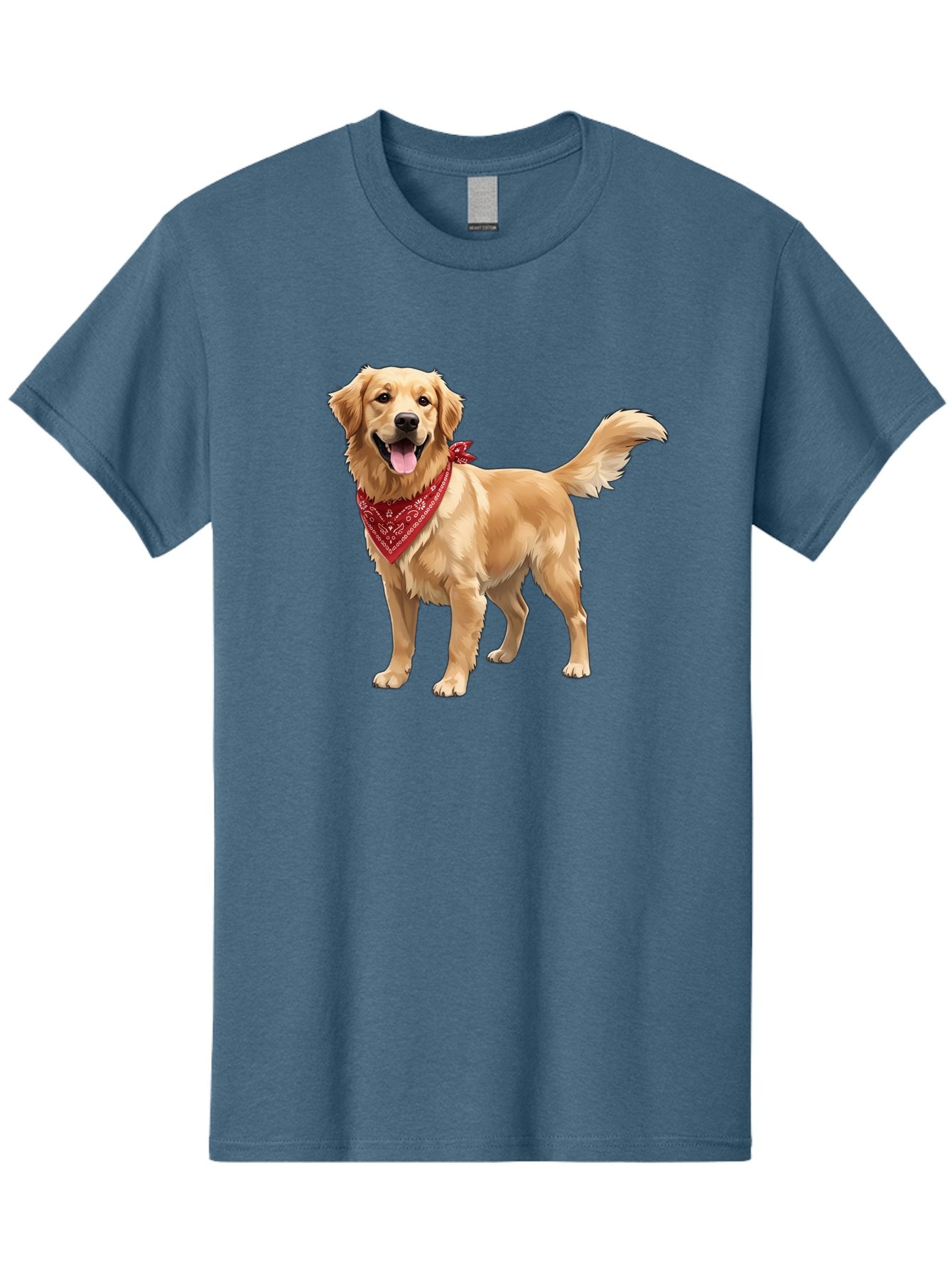 Golden-Retriever-14 Men'S Graphic Tee, 100% Cotton, Comfortable Casual Summer Wear, Machine Washable, Golden Retriever Dog, Red Bandana, Happy Dog, Friendly Pet, Canine Companion, Dog Illustration, Adorable Animal, Pet Portrait, Bab971 13