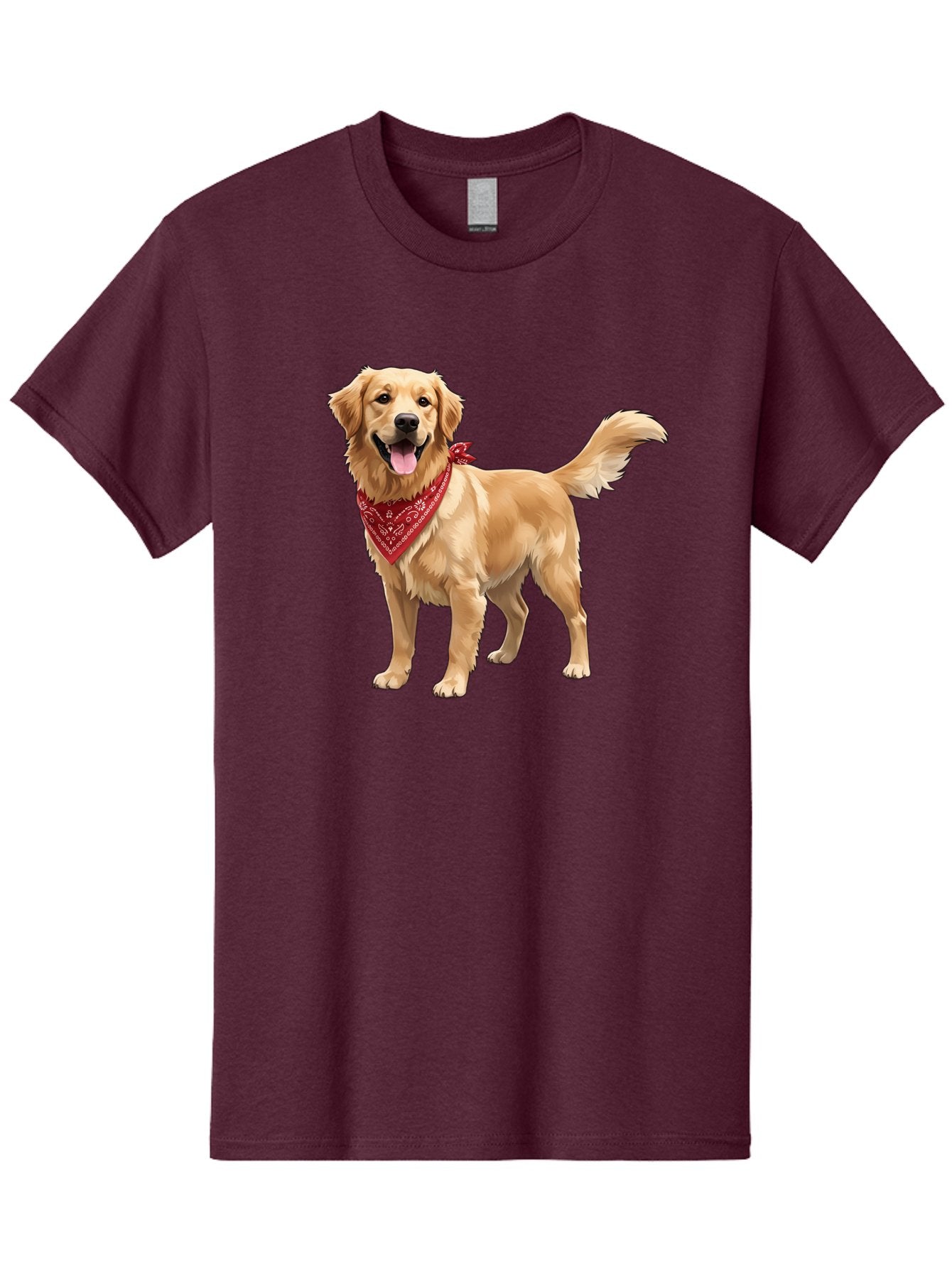 Golden-Retriever-14 Men'S Graphic Tee, 100% Cotton, Comfortable Casual Summer Wear, Machine Washable, Golden Retriever Dog, Red Bandana, Happy Dog, Friendly Pet, Canine Companion, Dog Illustration, Adorable Animal, Pet Portrait, Bab971 4