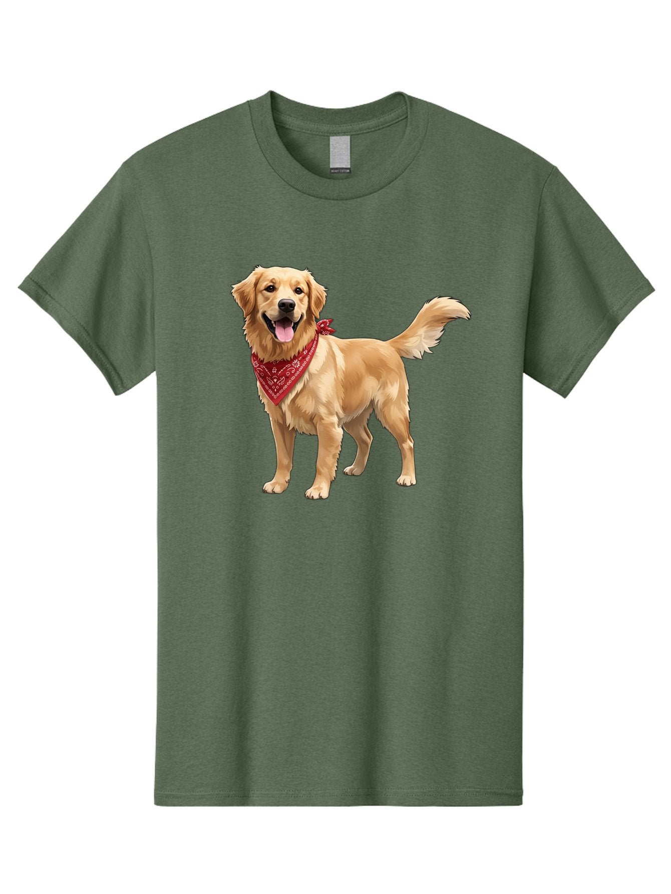 Golden-Retriever-14 Men'S Graphic Tee, 100% Cotton, Comfortable Casual Summer Wear, Machine Washable, Golden Retriever Dog, Red Bandana, Happy Dog, Friendly Pet, Canine Companion, Dog Illustration, Adorable Animal, Pet Portrait, Bab971 11