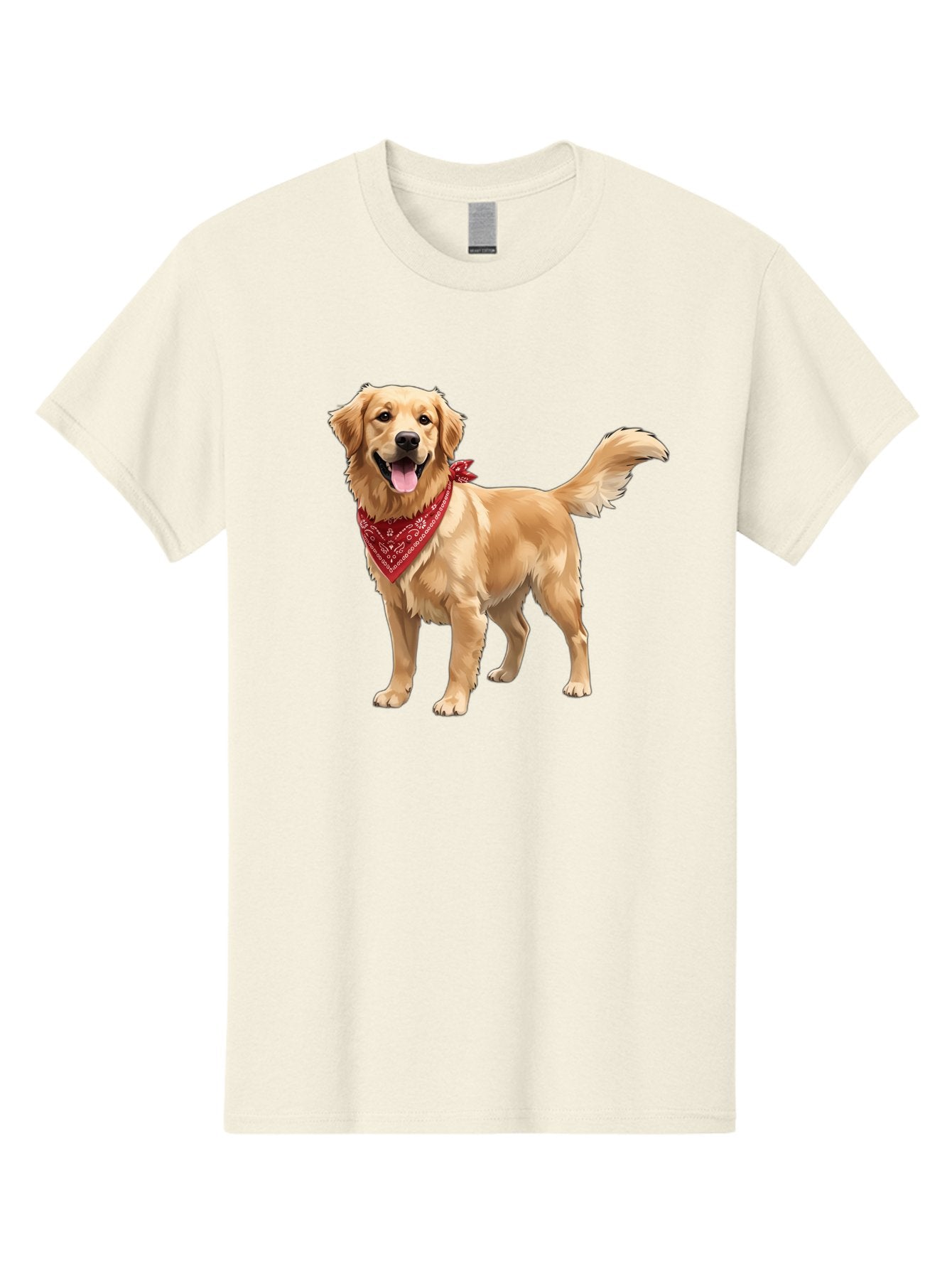 Golden-Retriever-14 Men'S Graphic Tee, 100% Cotton, Comfortable Casual Summer Wear, Machine Washable, Golden Retriever Dog, Red Bandana, Happy Dog, Friendly Pet, Canine Companion, Dog Illustration, Adorable Animal, Pet Portrait, Bab971