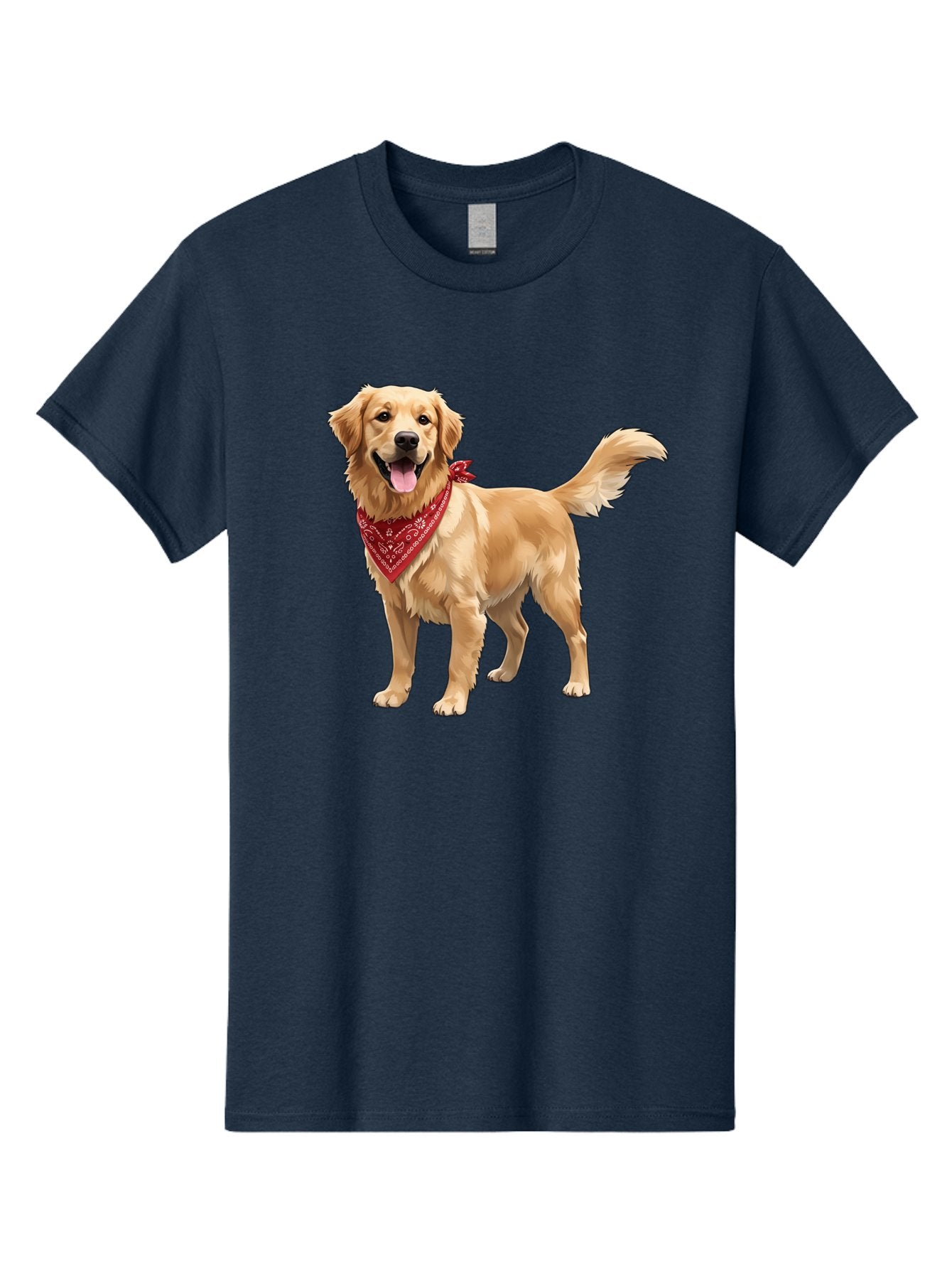 Golden-Retriever-14 Men'S Graphic Tee, 100% Cotton, Comfortable Casual Summer Wear, Machine Washable, Golden Retriever Dog, Red Bandana, Happy Dog, Friendly Pet, Canine Companion, Dog Illustration, Adorable Animal, Pet Portrait, Bab971 9