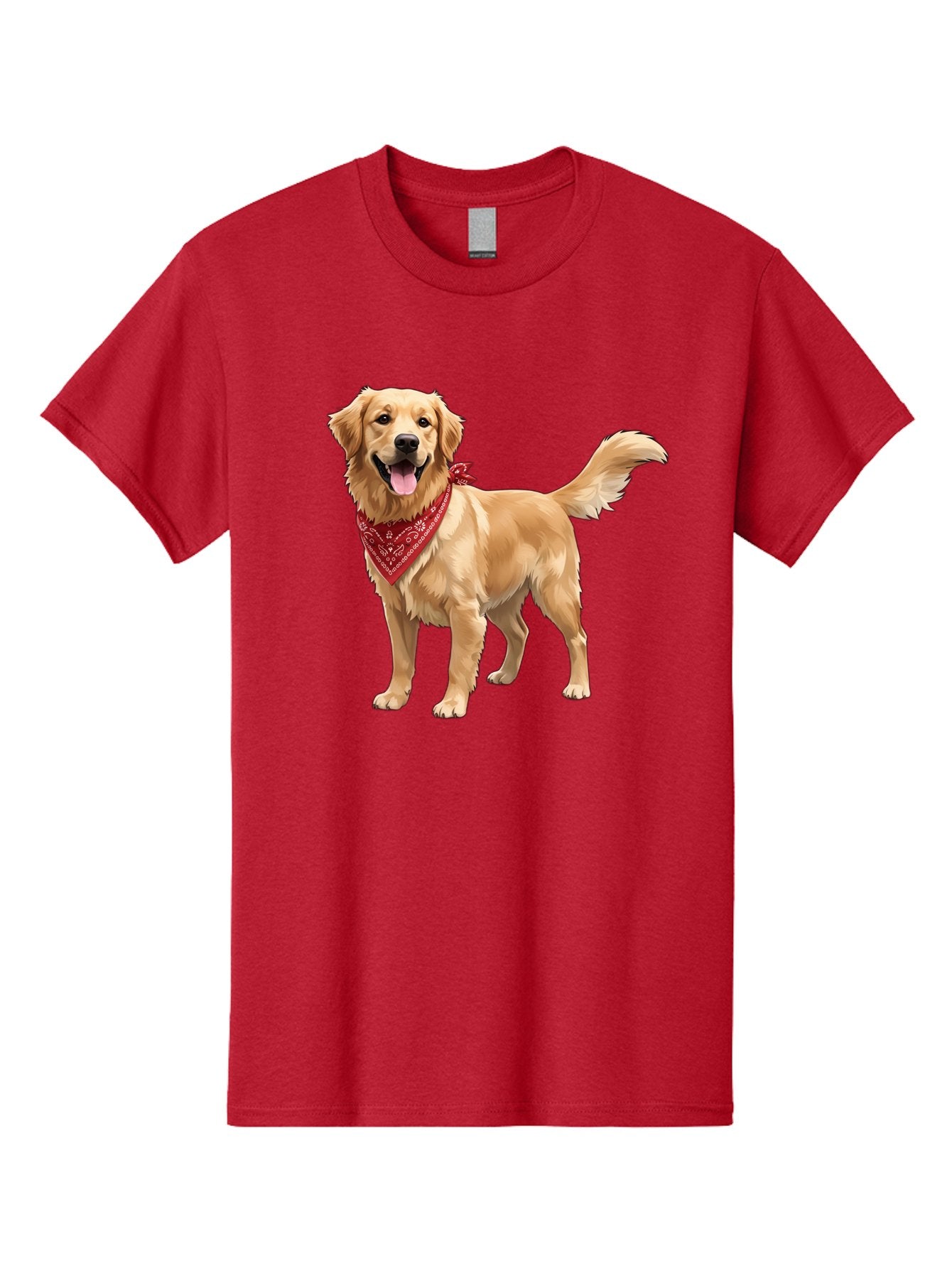 Golden-Retriever-14 Men'S Graphic Tee, 100% Cotton, Comfortable Casual Summer Wear, Machine Washable, Golden Retriever Dog, Red Bandana, Happy Dog, Friendly Pet, Canine Companion, Dog Illustration, Adorable Animal, Pet Portrait, Bab971 3