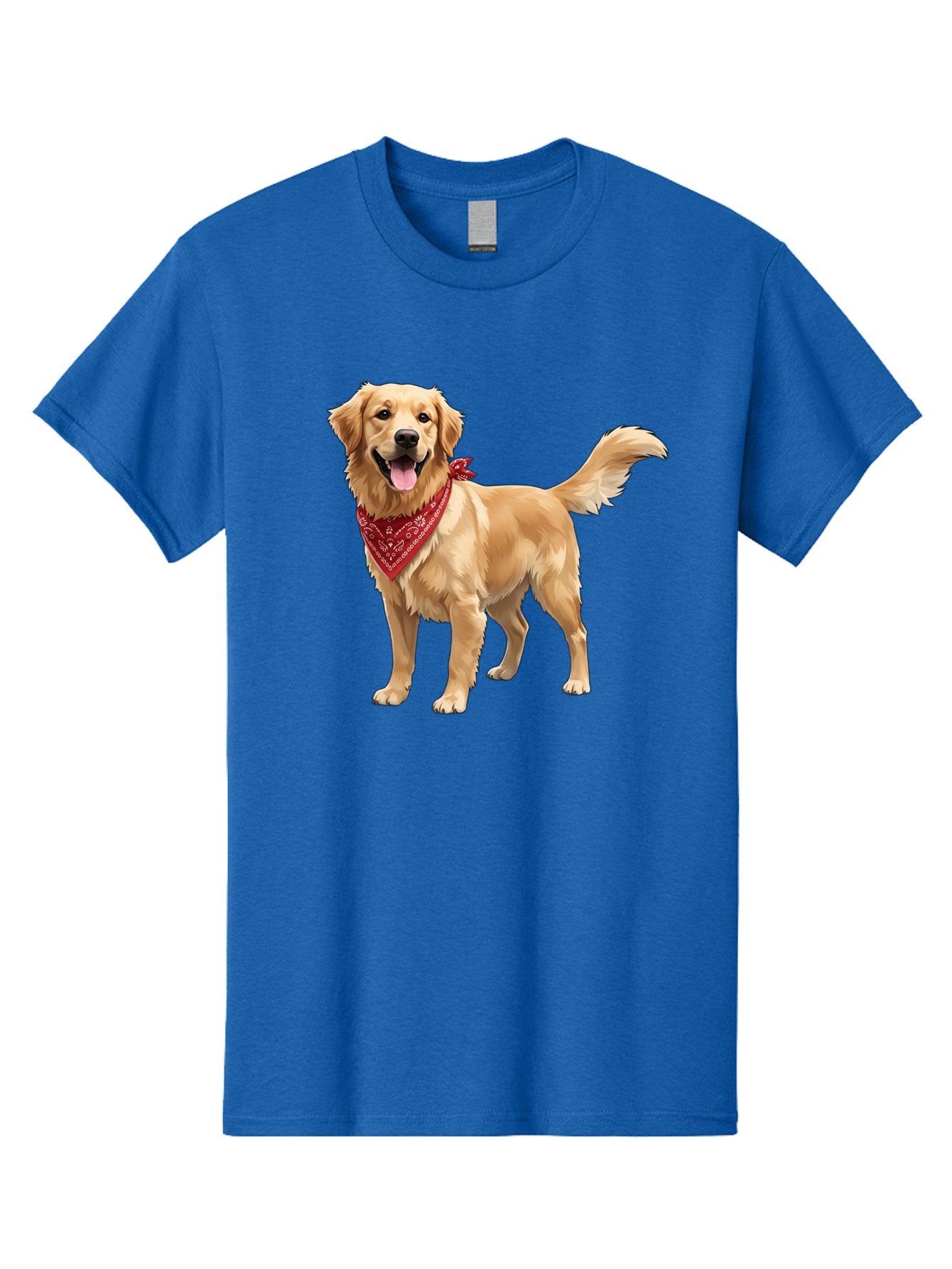Golden-Retriever-14 Men'S Graphic Tee, 100% Cotton, Comfortable Casual Summer Wear, Machine Washable, Golden Retriever Dog, Red Bandana, Happy Dog, Friendly Pet, Canine Companion, Dog Illustration, Adorable Animal, Pet Portrait, Bab971 14