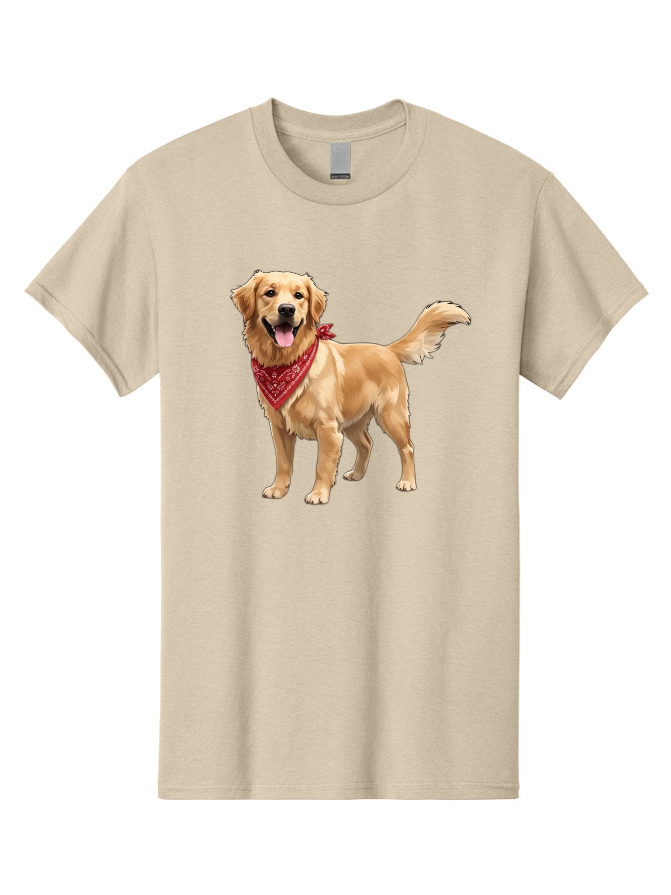 Golden-Retriever-14 Men'S Graphic Tee, 100% Cotton, Comfortable Casual Summer Wear, Machine Washable, Golden Retriever Dog, Red Bandana, Happy Dog, Friendly Pet, Canine Companion, Dog Illustration, Adorable Animal, Pet Portrait, Bab971 12