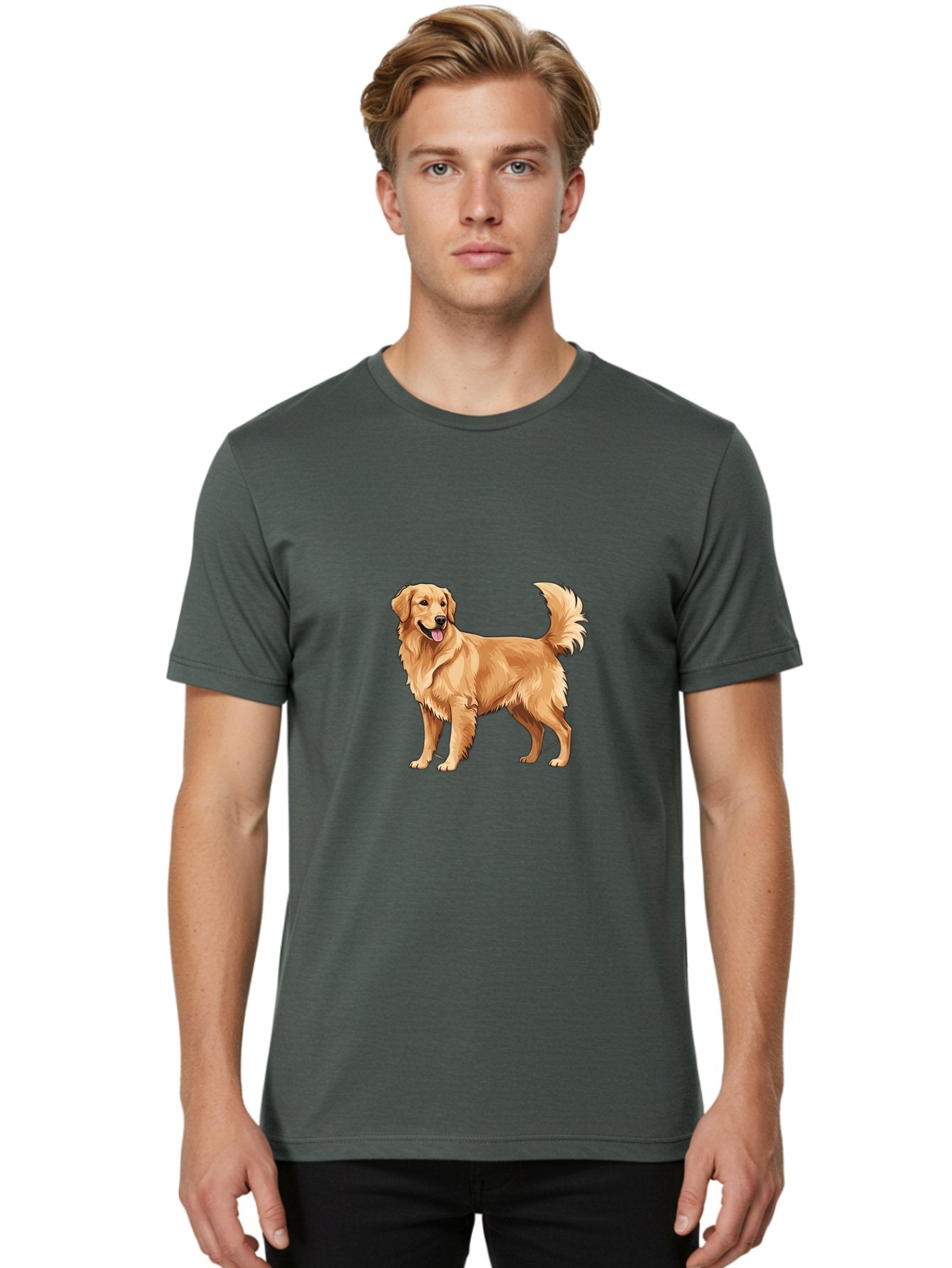 Golden-Retriever-15 Men'S Graphic Tee, 100% Cotton, Comfortable Casual Summer Wear, Machine Washable, Golden Retriever Dog, Friendly Dog, Happy Dog, Dog Illustration, Dog Cartoon, Furry Friends, Canine Companions, Dog Breed, Retriever Dog Bab972 27