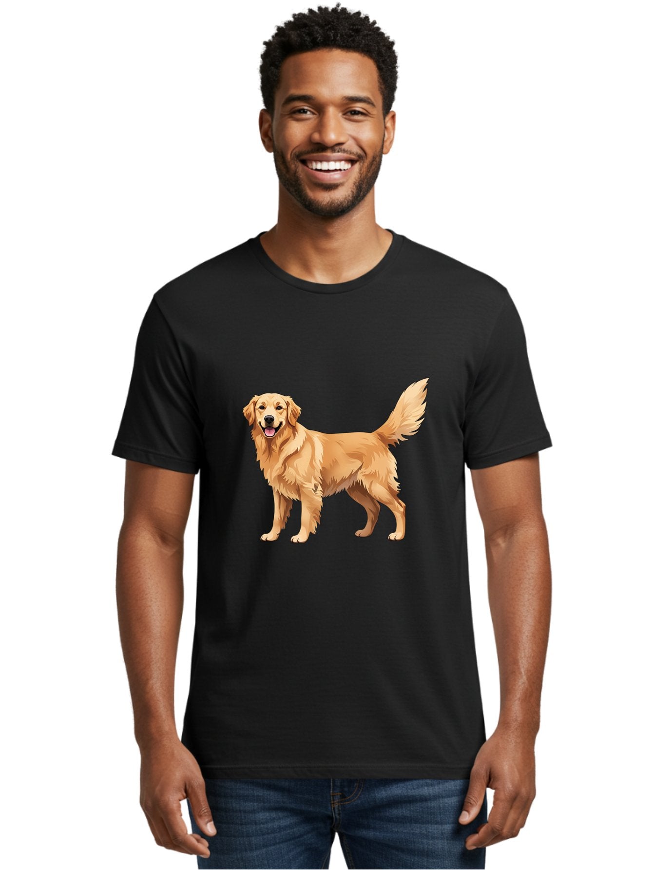 Golden-Retriever-16 Men'S Graphic Tee, 100% Cotton, Comfortable Casual Summer Wear, Machine Washable, Golden Retriever, Happy Dog, Fluffy Fur, Friendly Pet, Cartoon Dog, Dog Illustration, Canine Friend, Playful Breed, Loyal Companion, Bab973 24