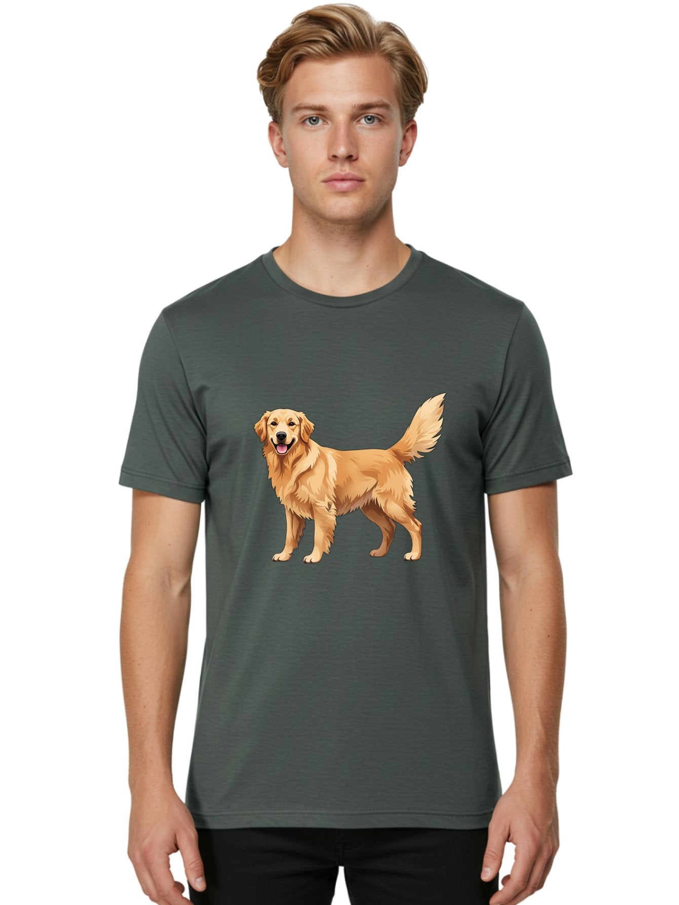 Golden-Retriever-16 Men'S Graphic Tee, 100% Cotton, Comfortable Casual Summer Wear, Machine Washable, Golden Retriever, Happy Dog, Fluffy Fur, Friendly Pet, Cartoon Dog, Dog Illustration, Canine Friend, Playful Breed, Loyal Companion, Bab973 19