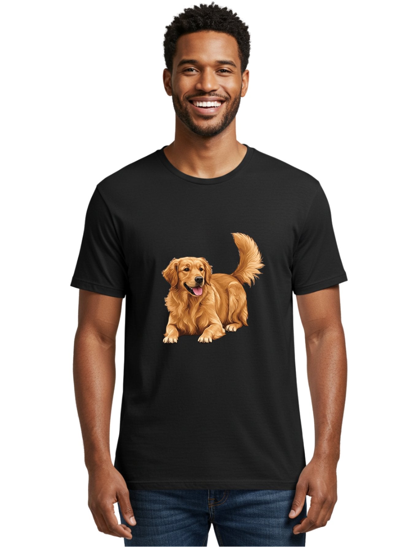 Golden-Retriever-17 Men'S Graphic Tee, 100% Cotton, Comfortable Casual Summer Wear, Machine Washable, Golden Retriever Dog, Playful Pet, Happy Animal, Fluffy Fur, Friendly Breed, Loyal Companion, Canine Friend, Dog Portrait, Pet Illustration Bab974 17