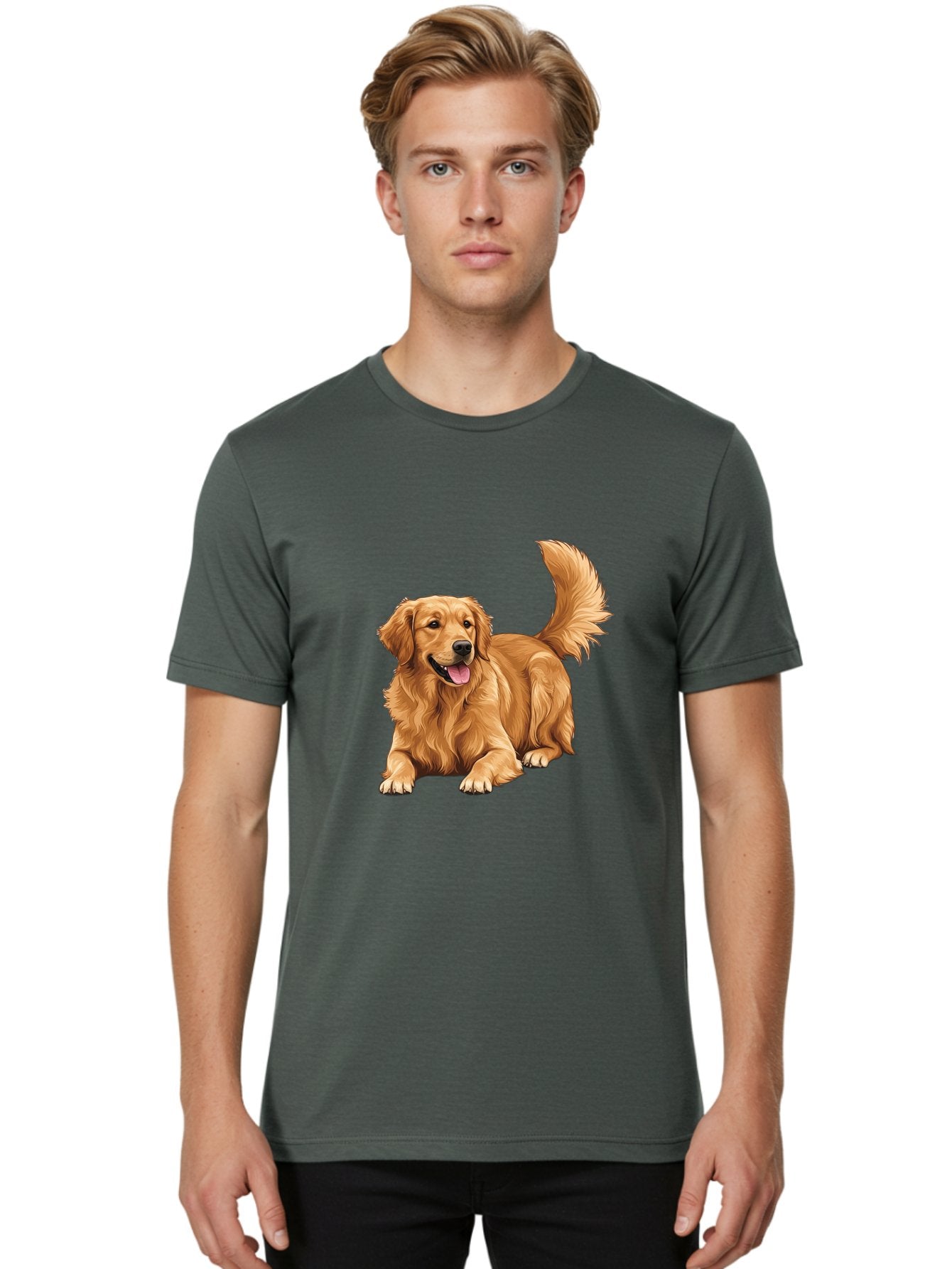 Golden-Retriever-17 Men'S Graphic Tee, 100% Cotton, Comfortable Casual Summer Wear, Machine Washable, Golden Retriever Dog, Playful Pet, Happy Animal, Fluffy Fur, Friendly Breed, Loyal Companion, Canine Friend, Dog Portrait, Pet Illustration Bab974 22